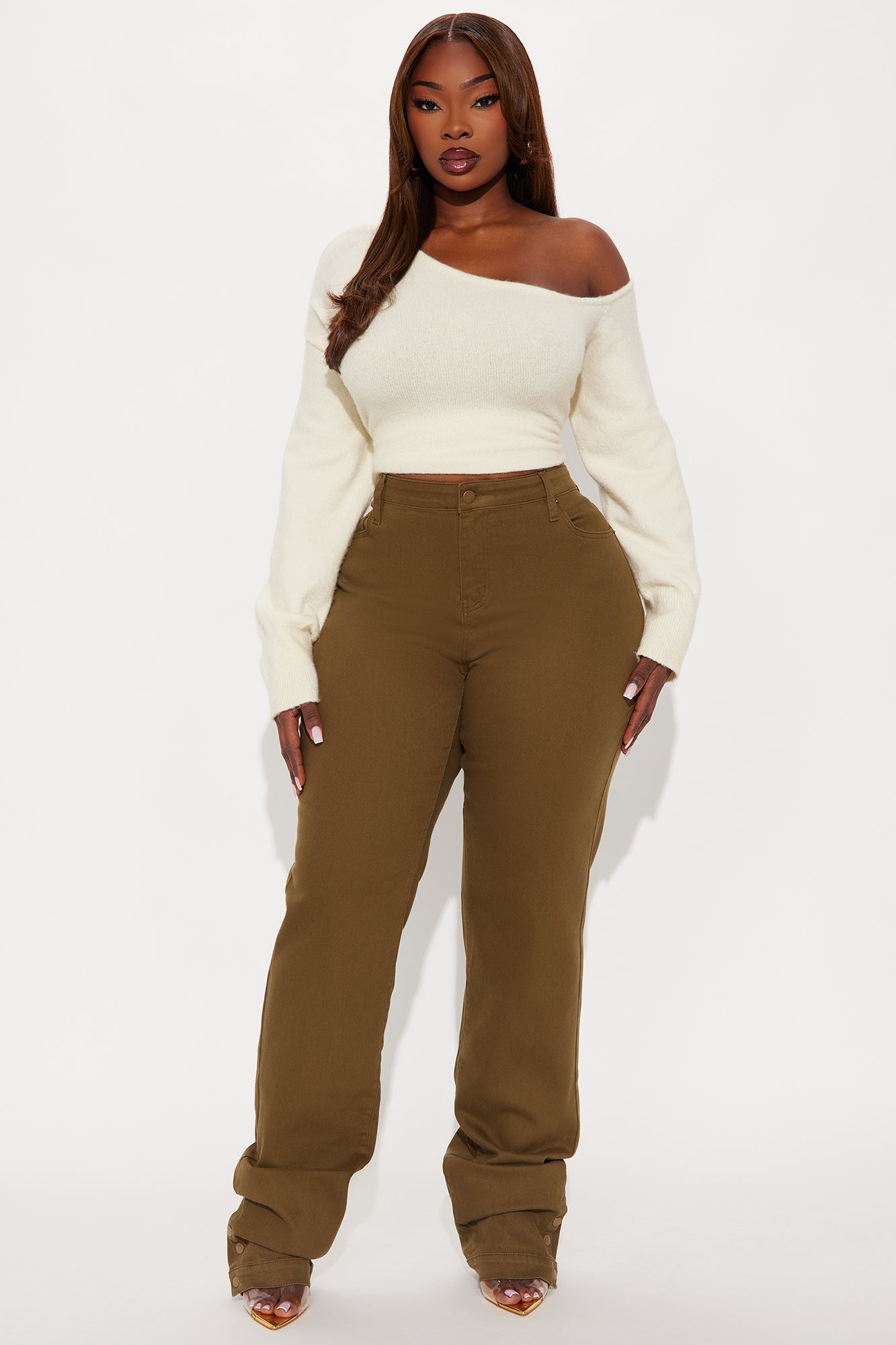 Bianca Low Rise Stacked Pant 33″ - Olive