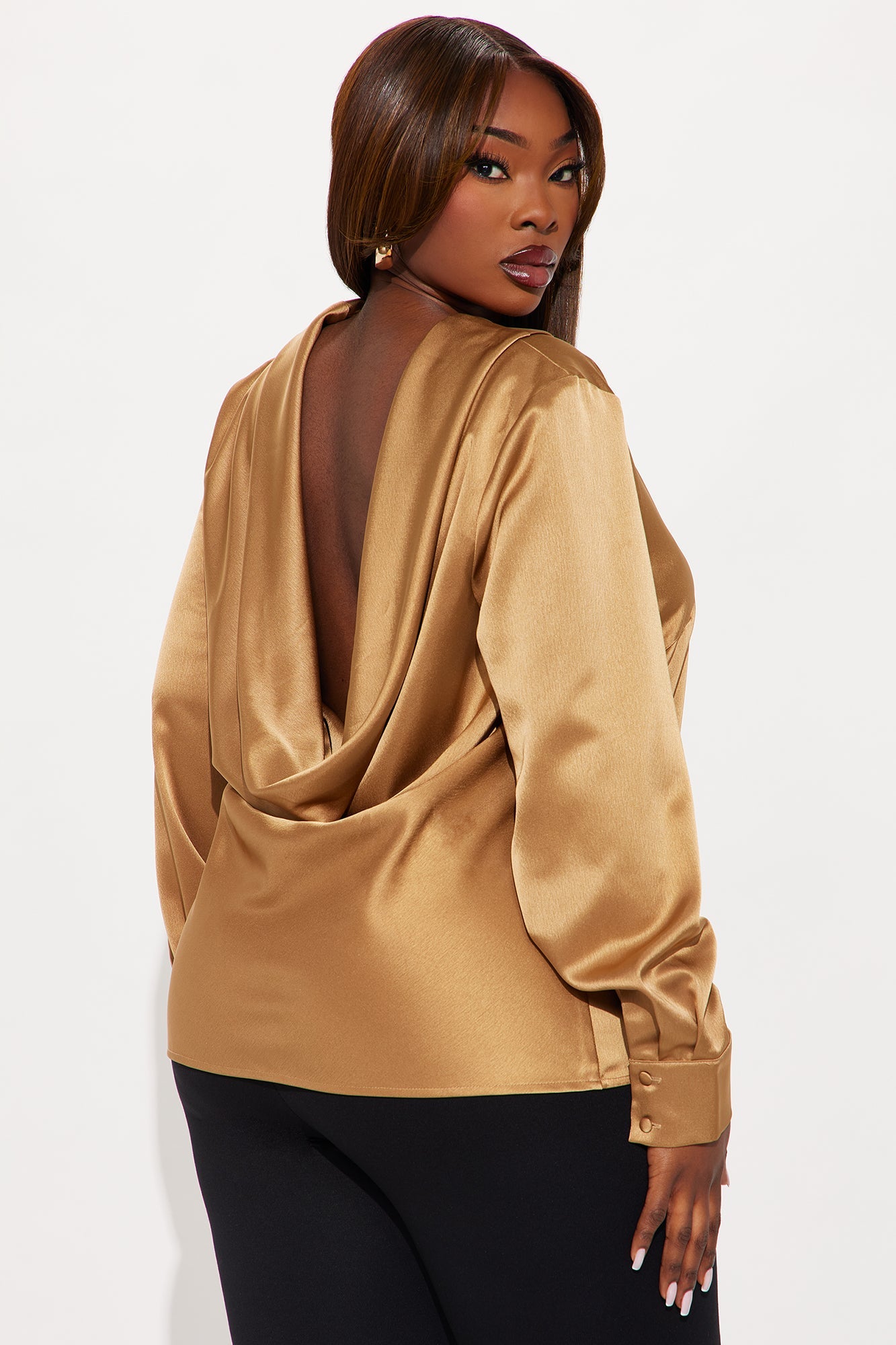Annalise Back Cowl Satin Top - Mocha