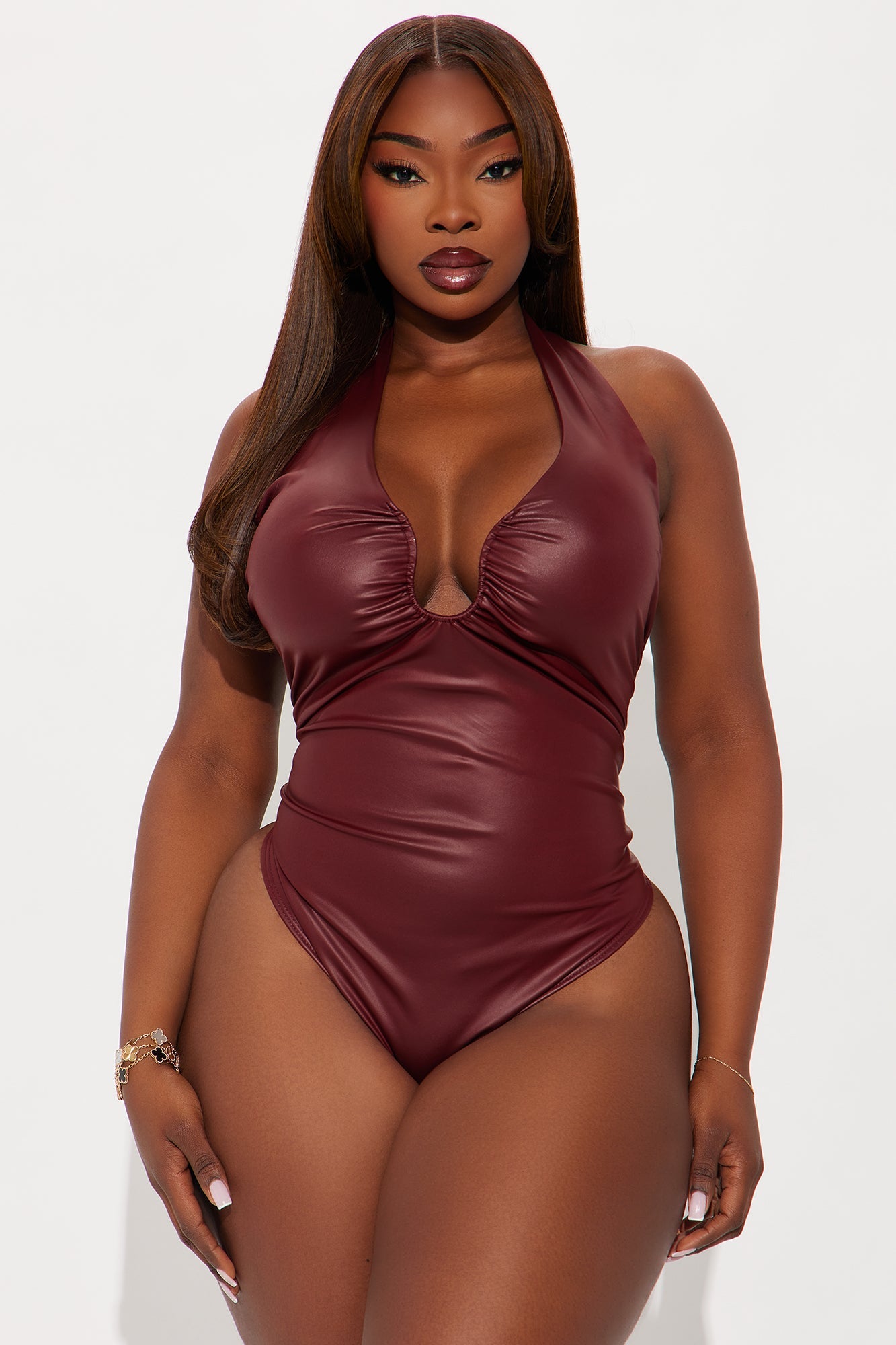 Hit Different Faux Leather Bodysuit - Burgundy