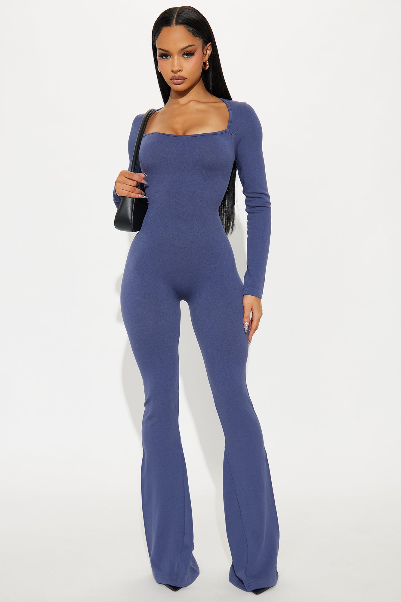 Come With Me Seamless Flare Jumpsuit - Navy