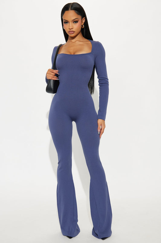 Come With Me Seamless Flare Jumpsuit - Navy
