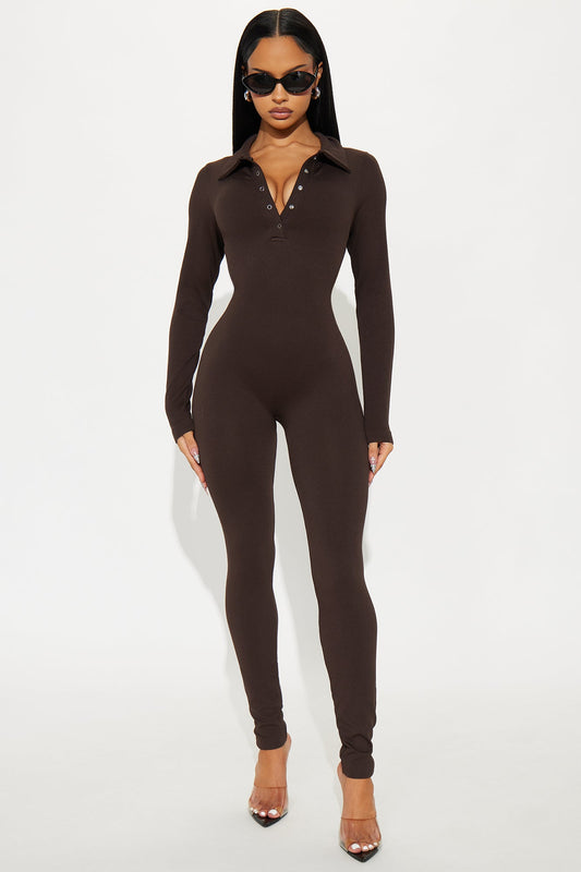 Back To It Seamless Jumpsuit - Chocolate