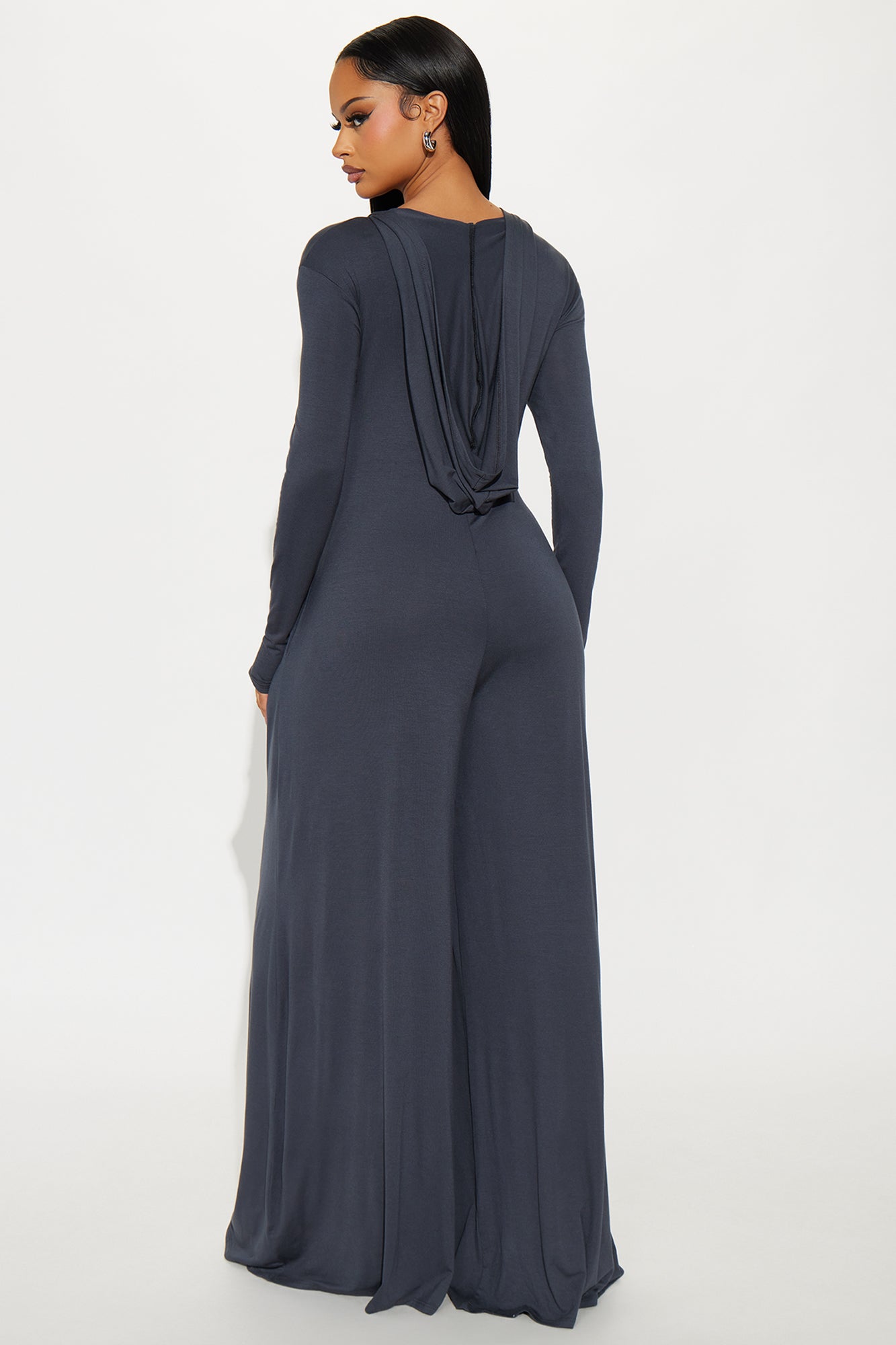 Haven Hooded Wide Leg Long Sleeve Jumpsuit - Charcoal