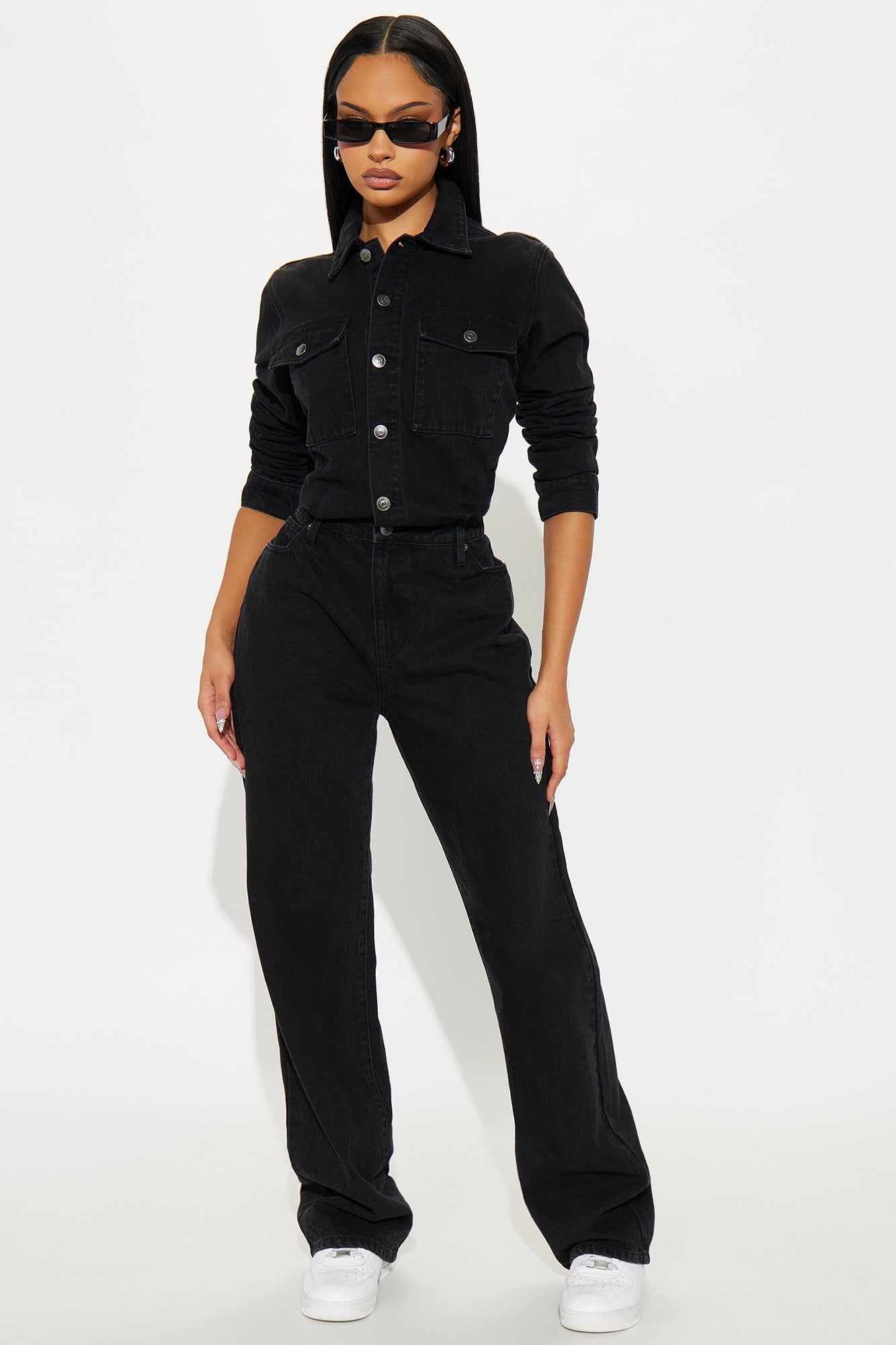 Denise Denim Wide Leg Jumpsuit - Black