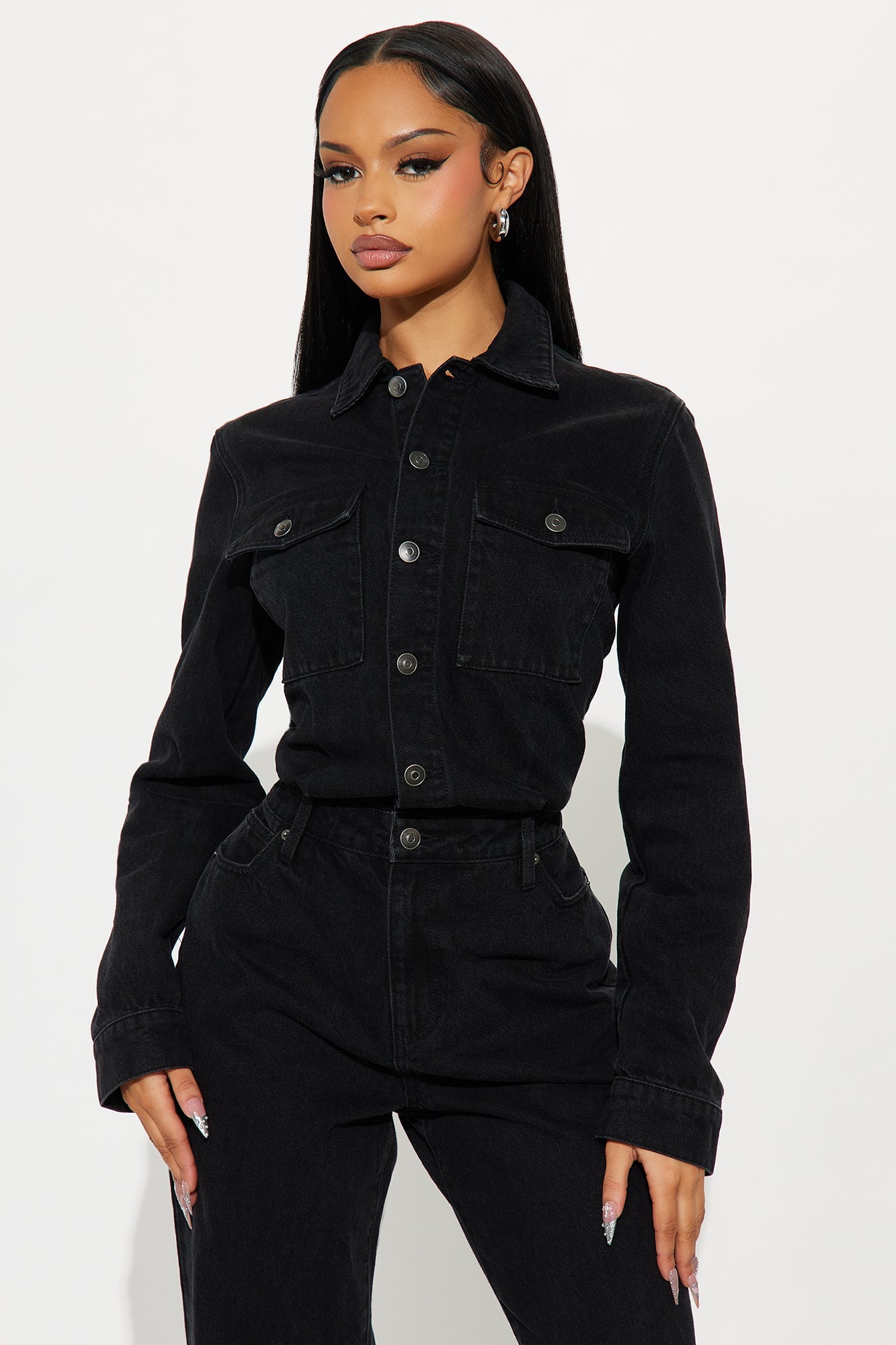 Denise Denim Wide Leg Jumpsuit - Black