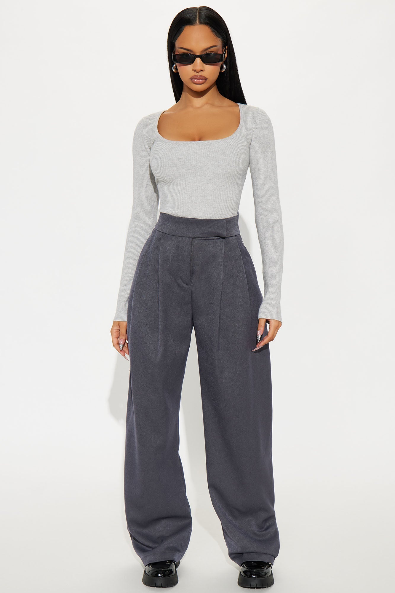 Tiramisu Square Neck Sweater Top - Heather Grey
