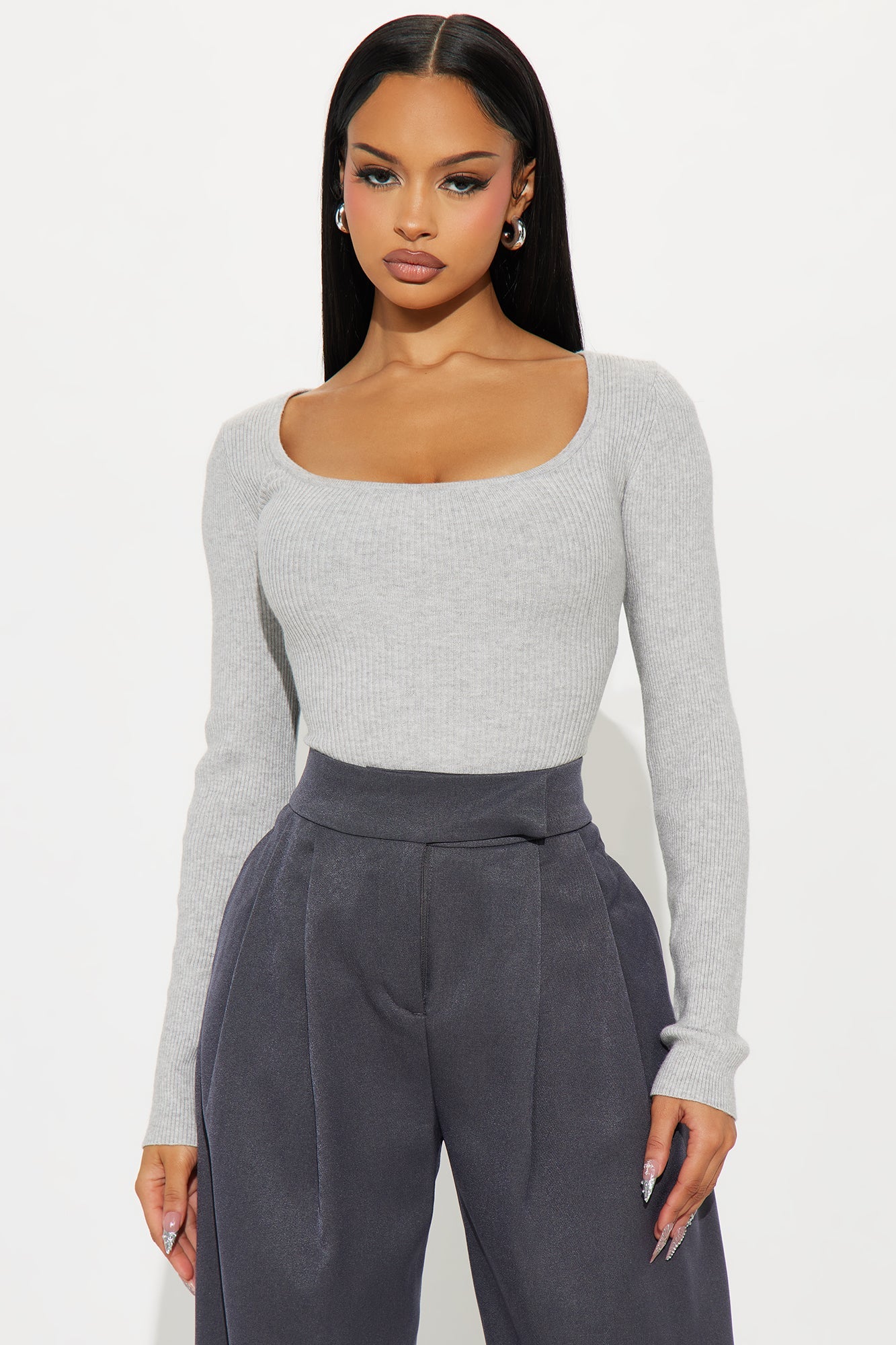 Tiramisu Square Neck Sweater Top - Heather Grey