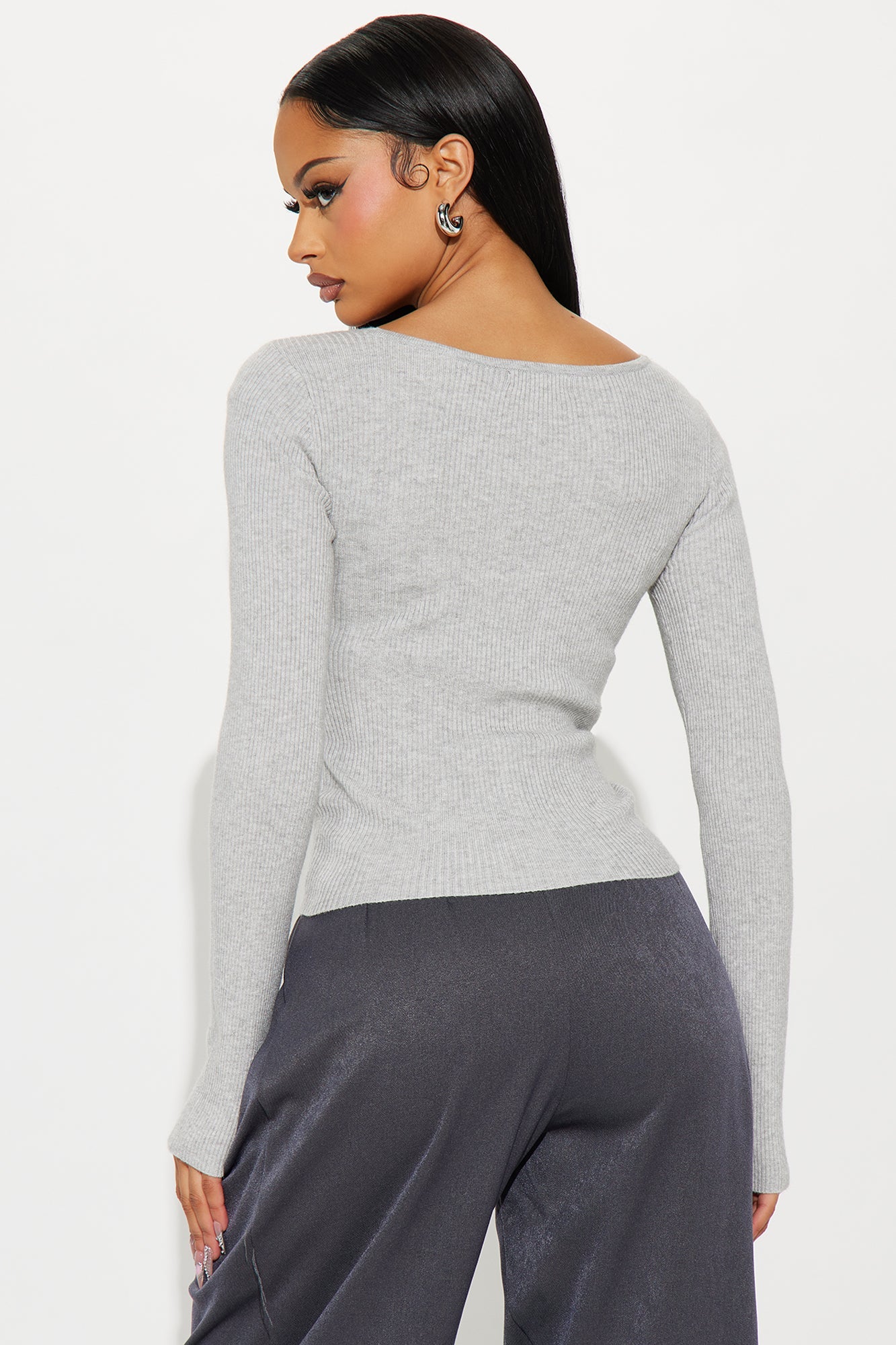 Tiramisu Square Neck Sweater Top - Heather Grey
