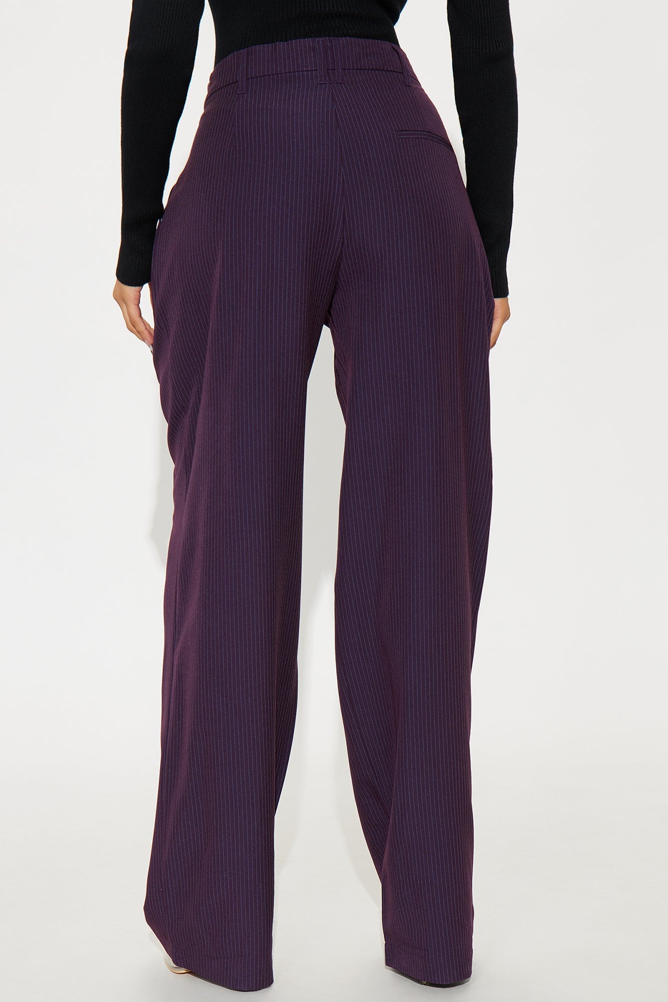 Kelly Pinstripe Wide Leg Trouser Pant - Plum