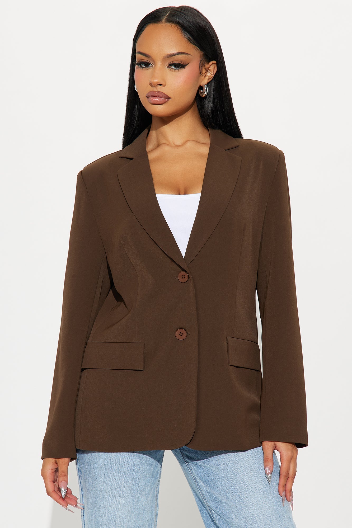 Run For Office Crepe Blazer - Brown