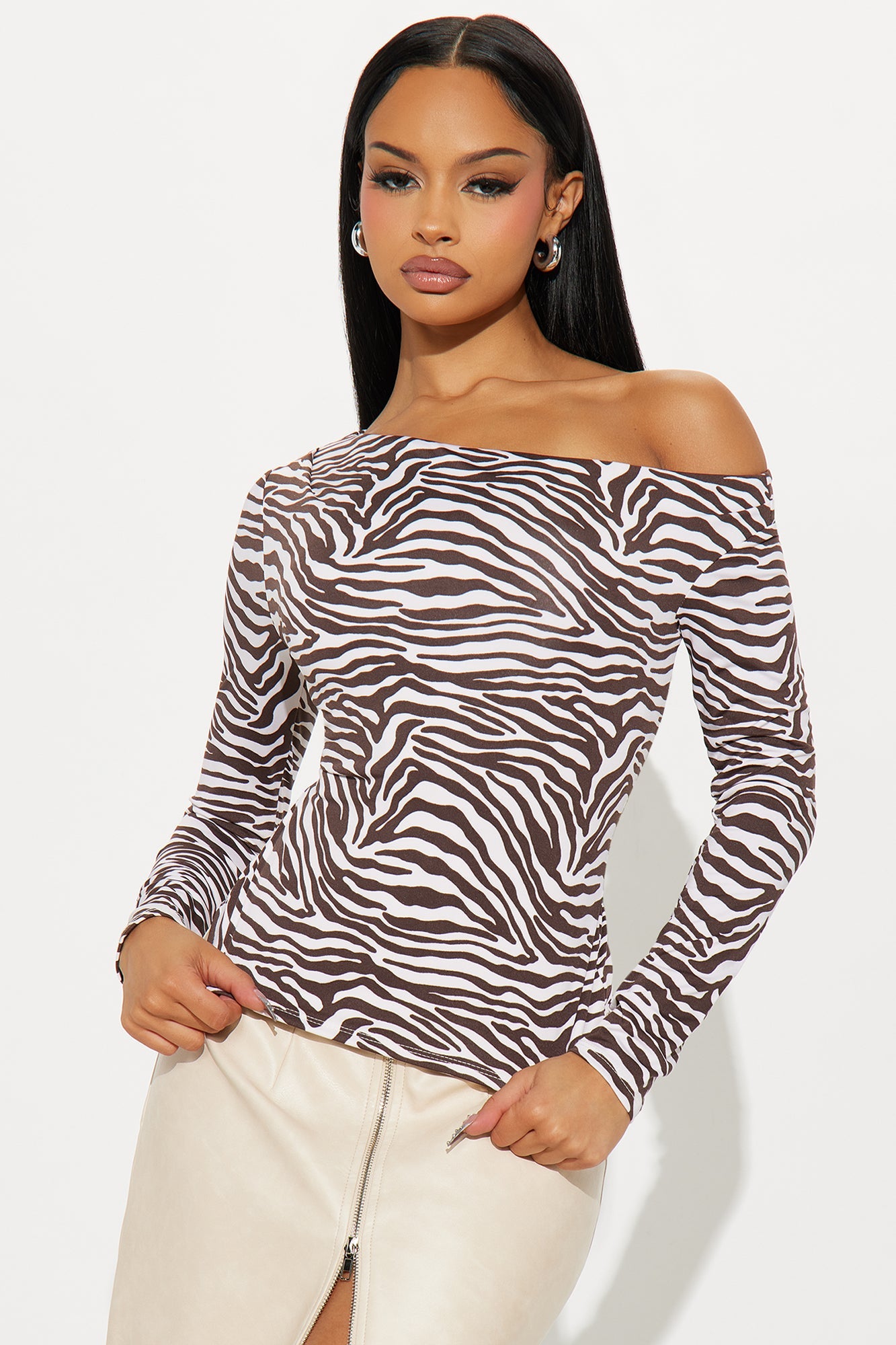 Saffron Off Shoulder Top - Brown/combo