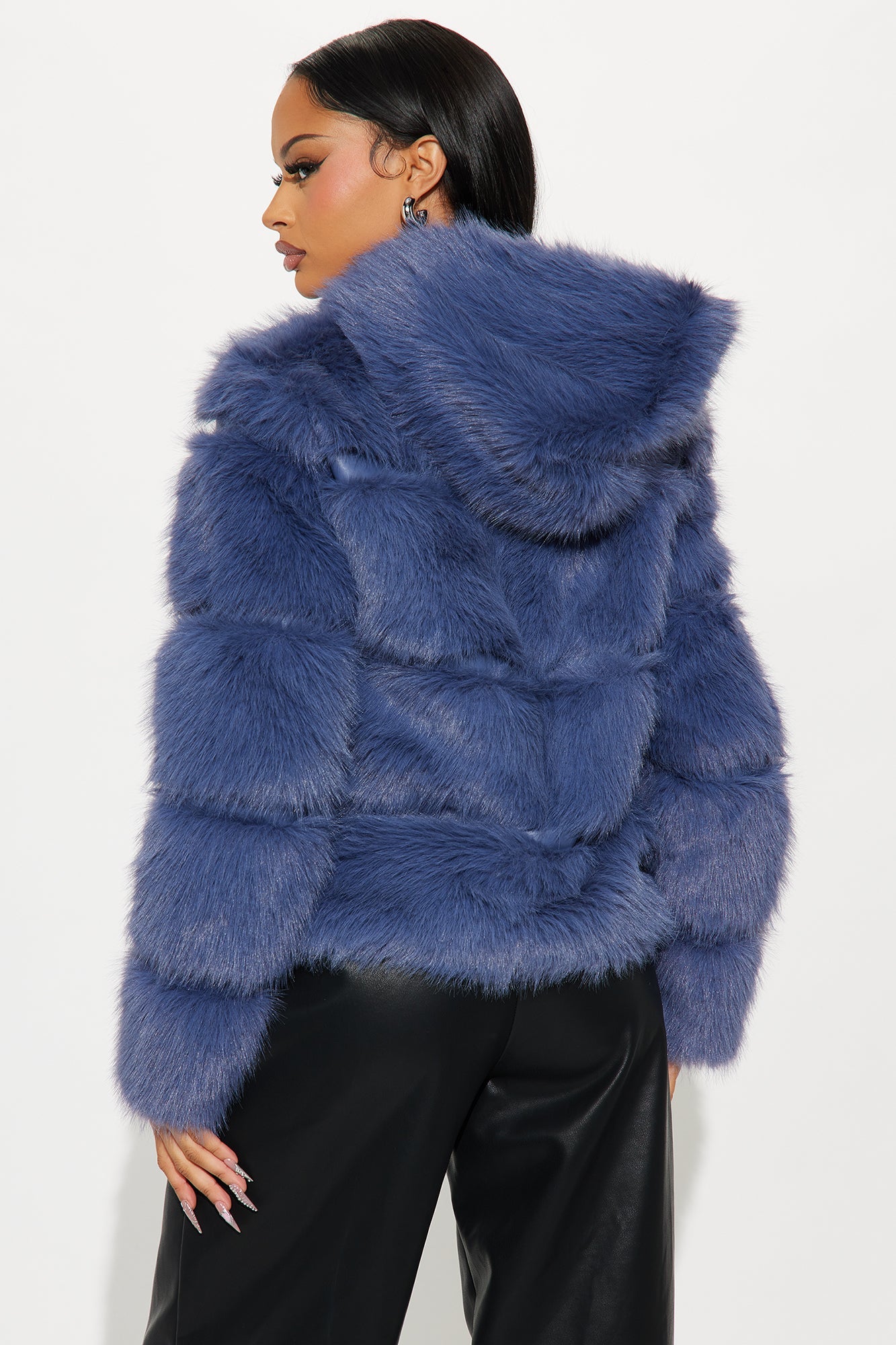 London Girl Faux Fur Coat - Slate Blue