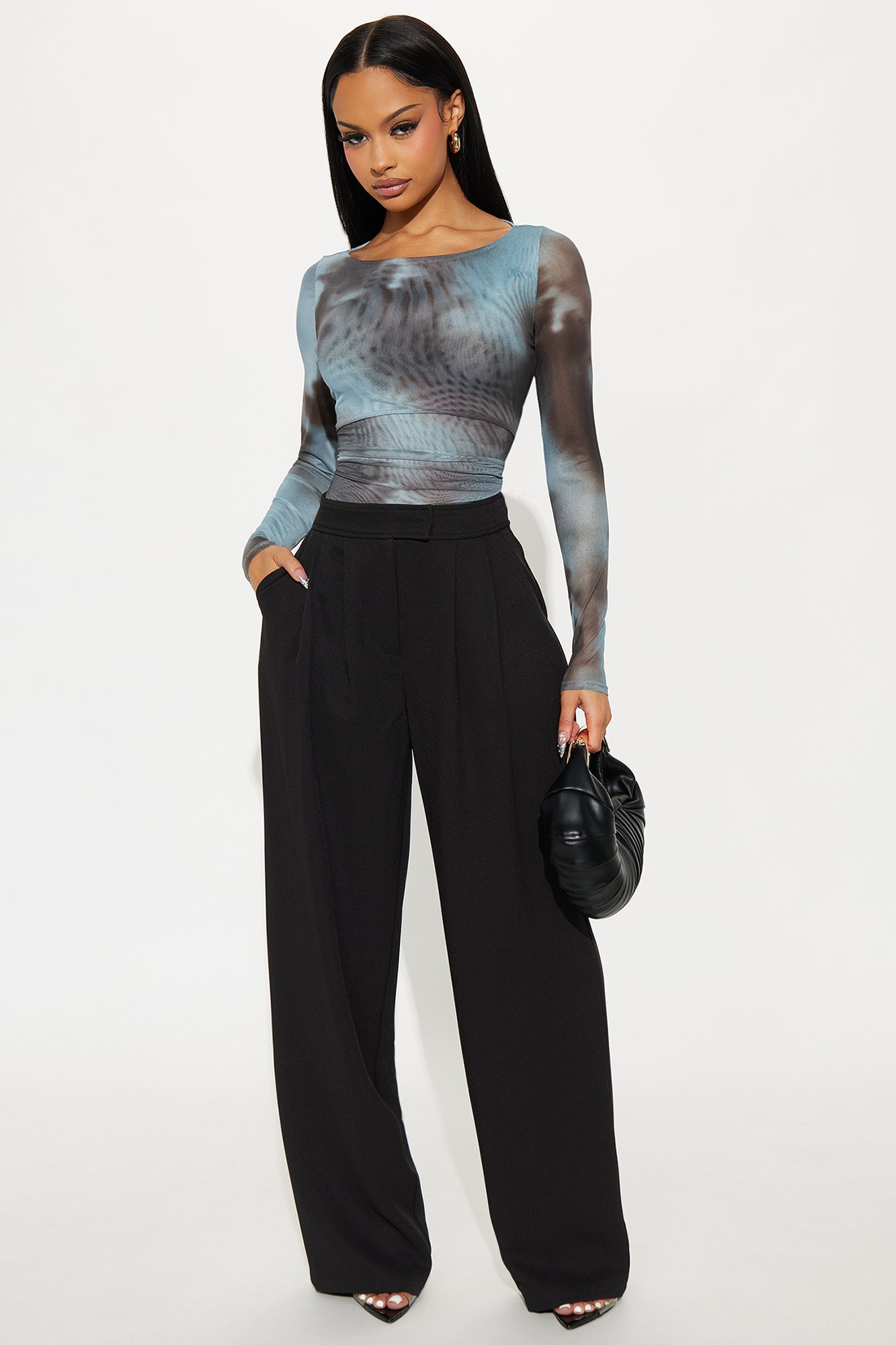 Sylvie Mesh Boat Neck Top - Aqua/Combo