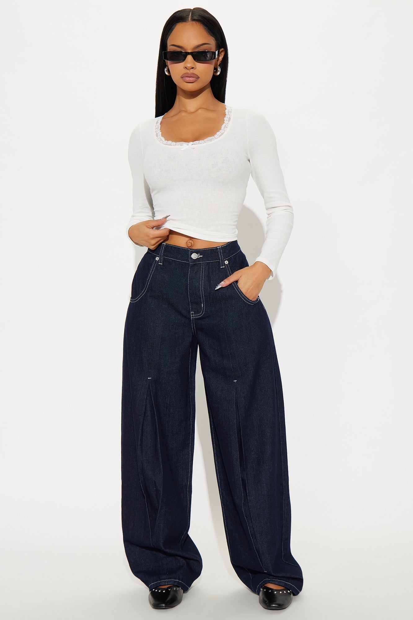 A Big Scene Wide Leg Jeans - Dark Denim