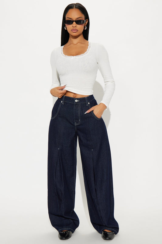 A Big Scene Wide Leg Jeans - Dark Denim