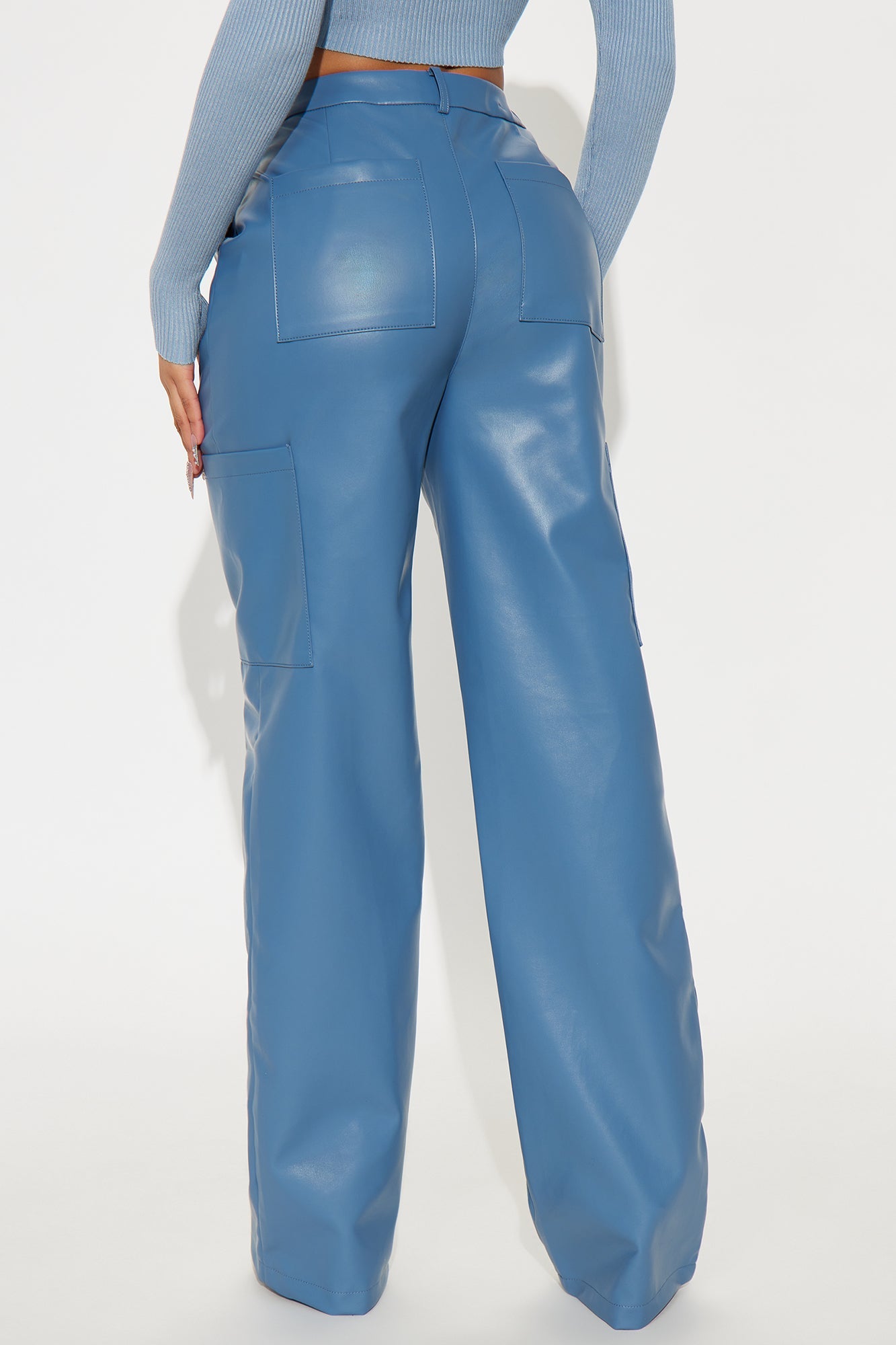 In A Flirty Mood Mid Rise Faux Leather Straight Leg Pant 33 - Slate Blue