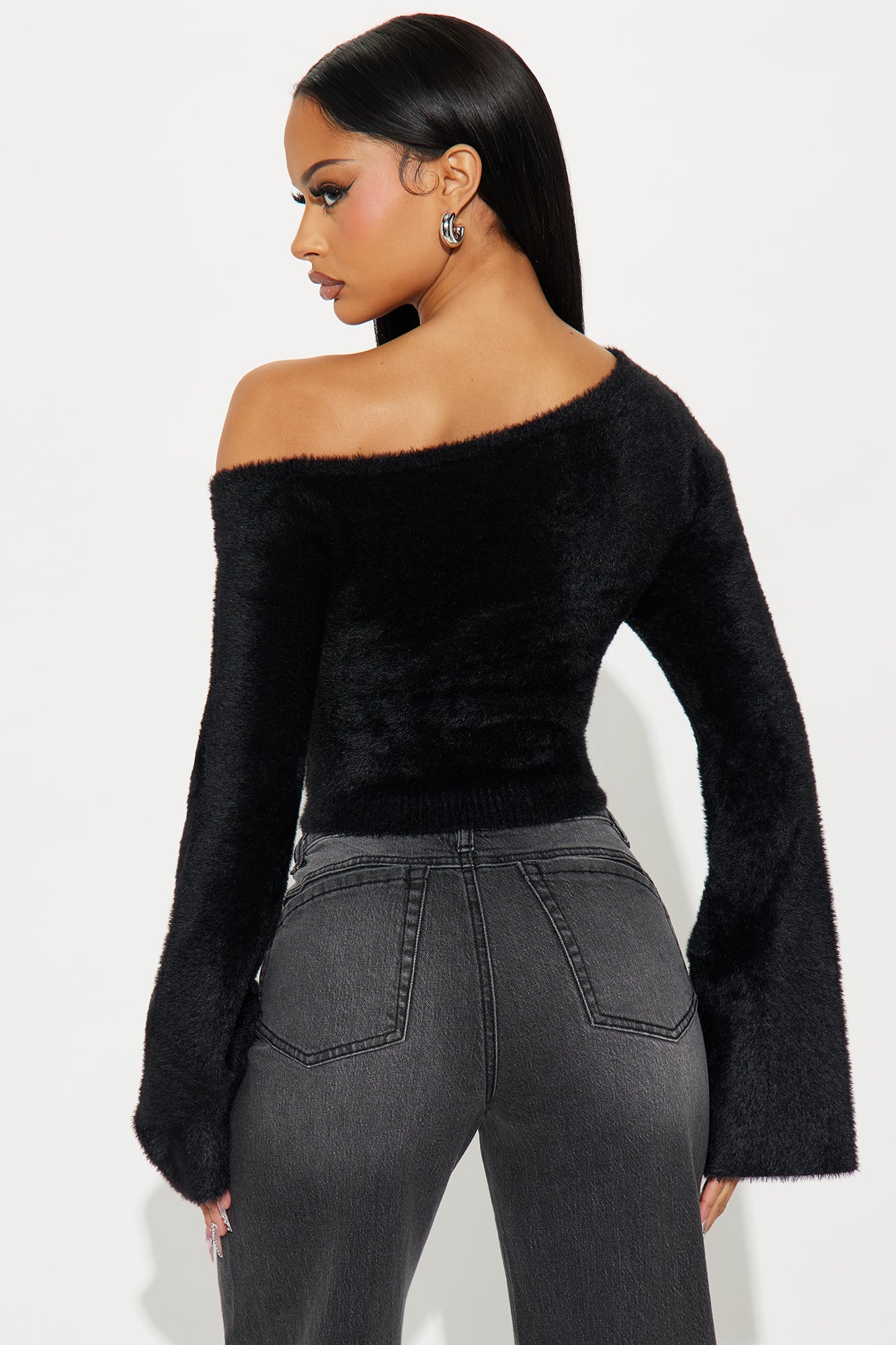 Von Dutch Fuzzy One Shoulder Top - Black