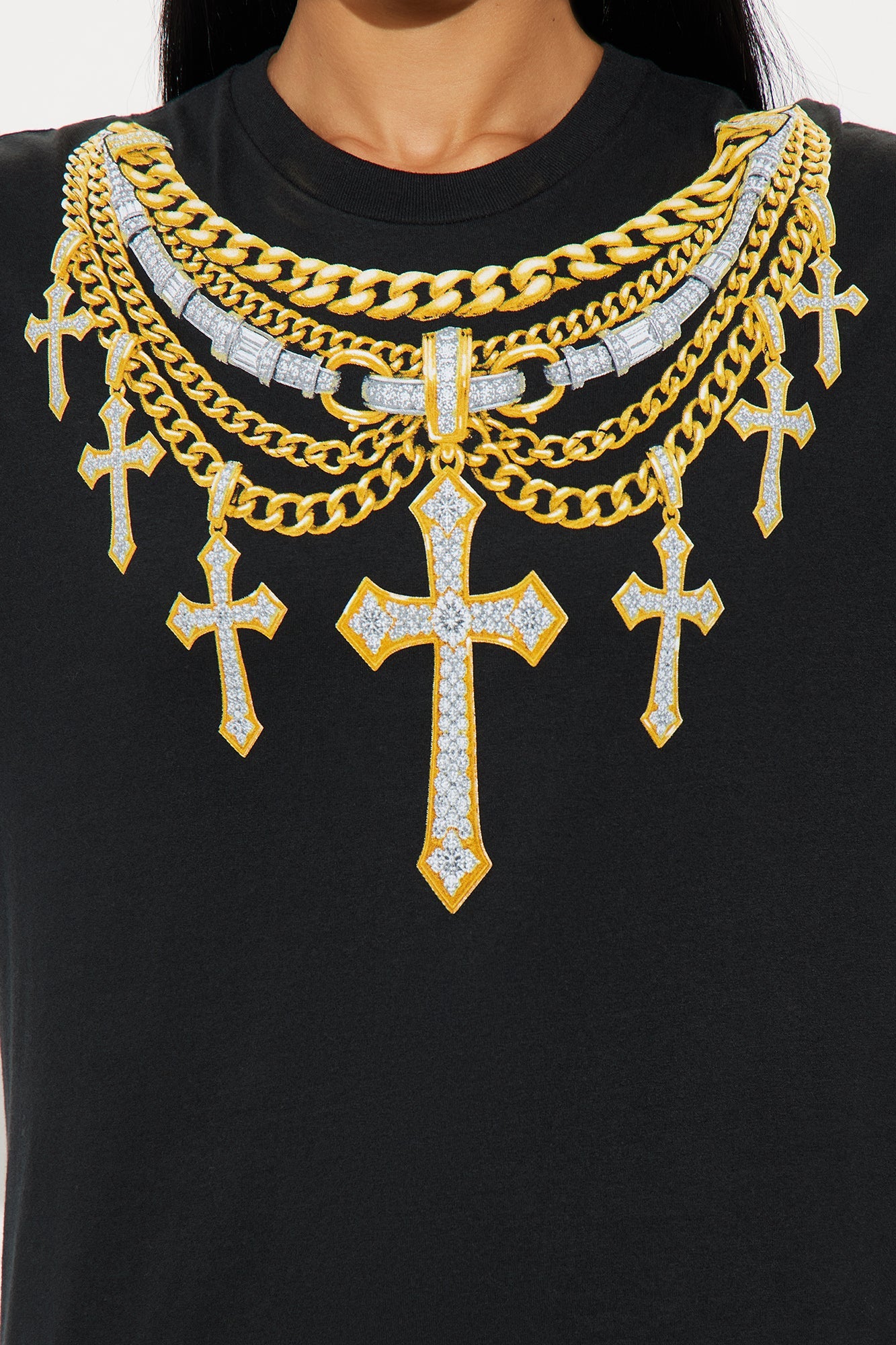 Chains And Crosses On My Neck Oversize Tee - Black