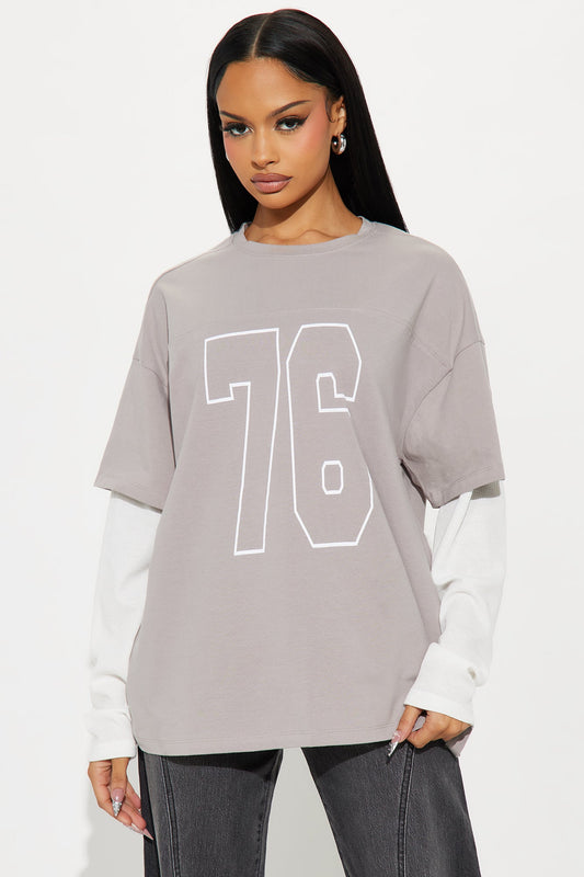 Game Day 76 Thermal Sleeves Oversize Tshirt - Charcoal