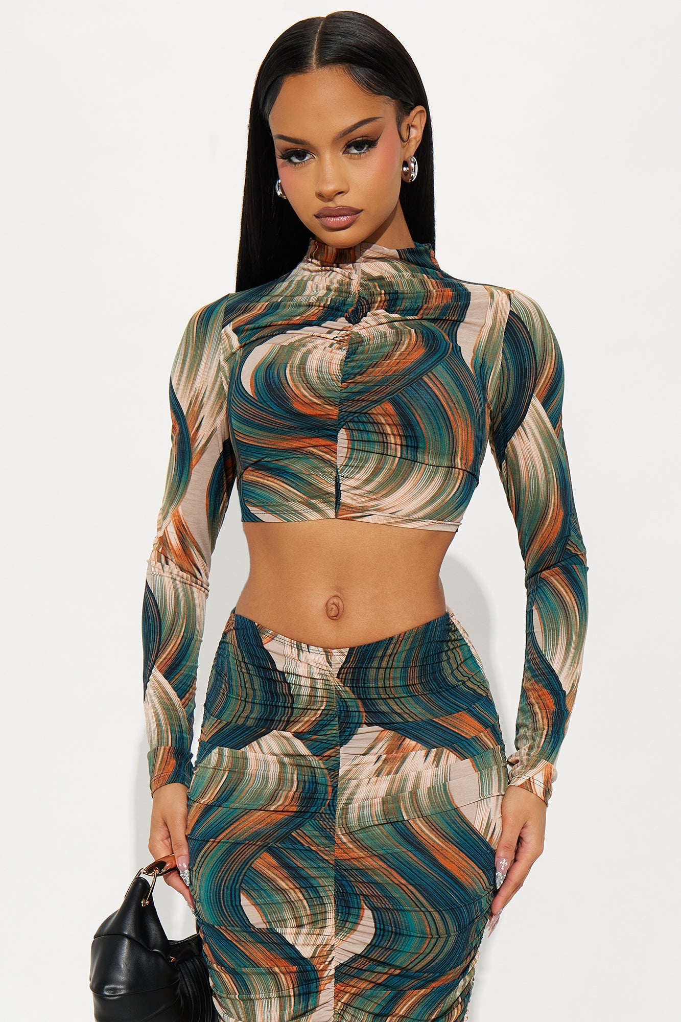 Read The Room Ruched Maxi Skirt Set - Green