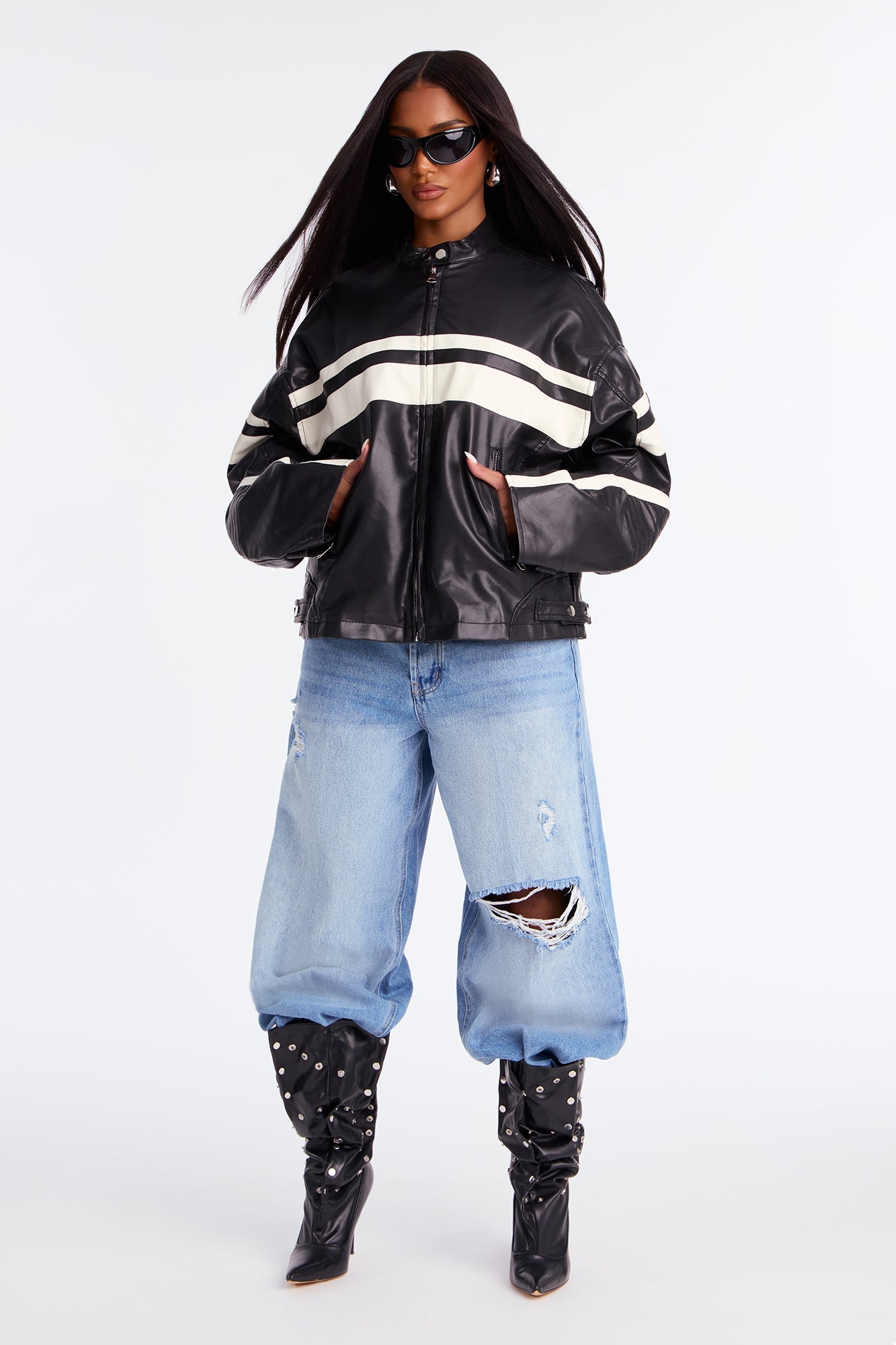 Bad Habits Oversized Faux Leather Jacket - Black/combo