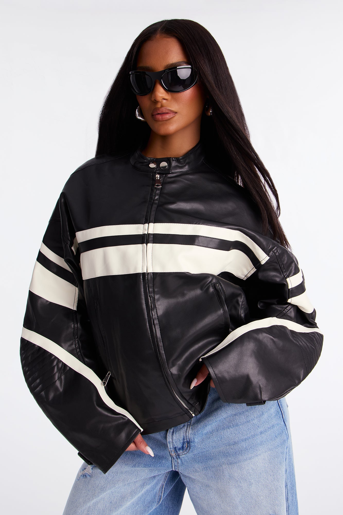 Bad Habits Oversized Faux Leather Jacket - Black/combo