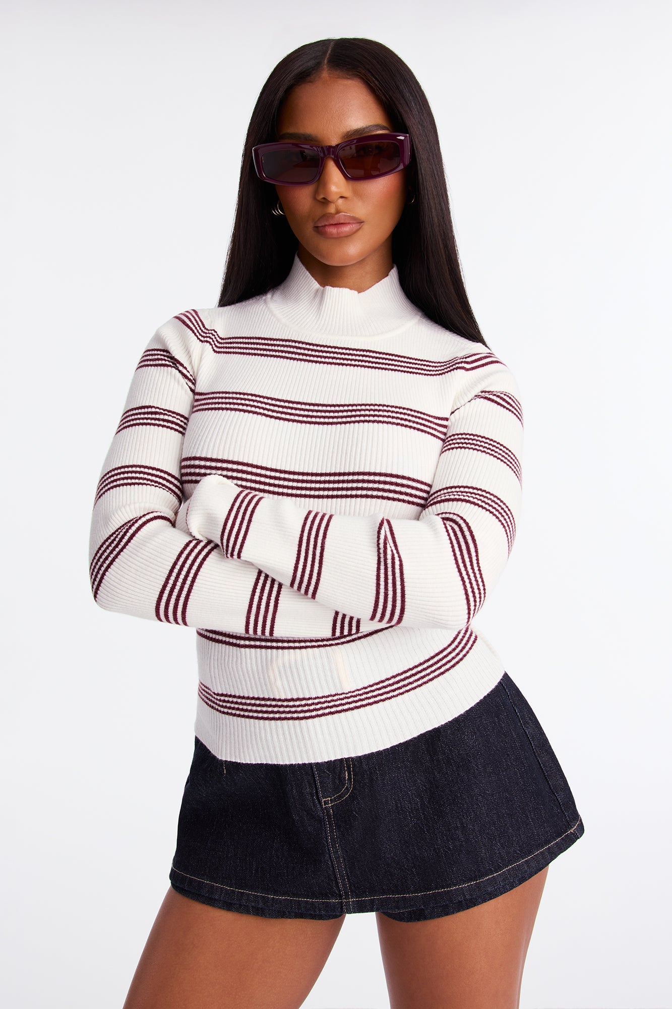 Kelsa Striped Sweater Top - Ivory/combo