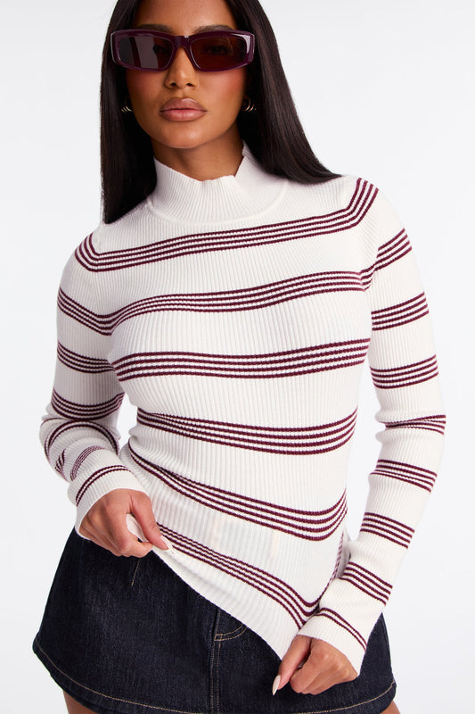 Kelsa Striped Sweater Top - Ivory/combo