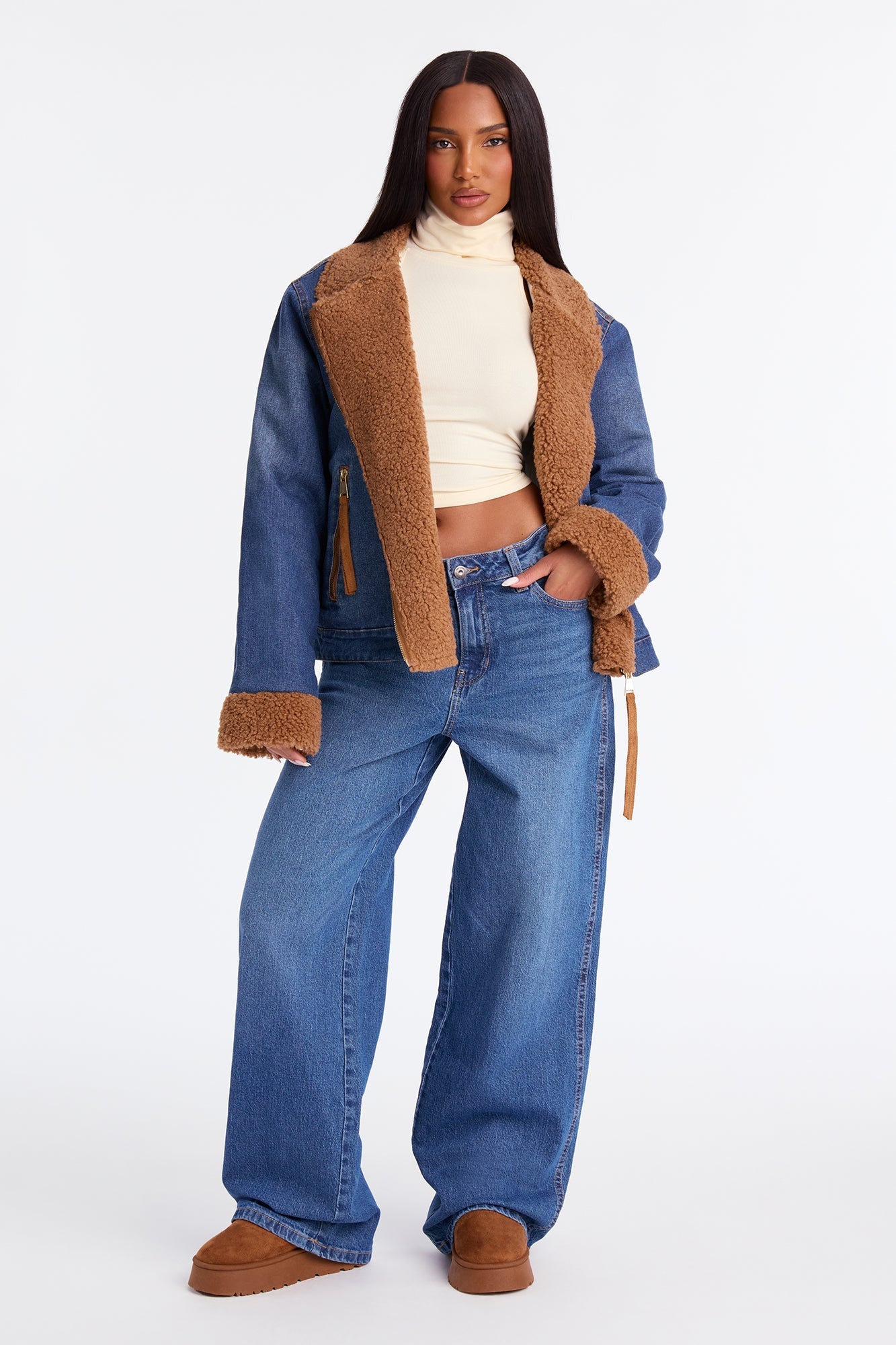 Montana Faux Sherpa Denim Jacket - Dark Wash