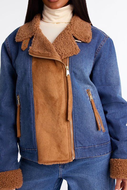 Montana Faux Sherpa Denim Jacket - Dark Wash