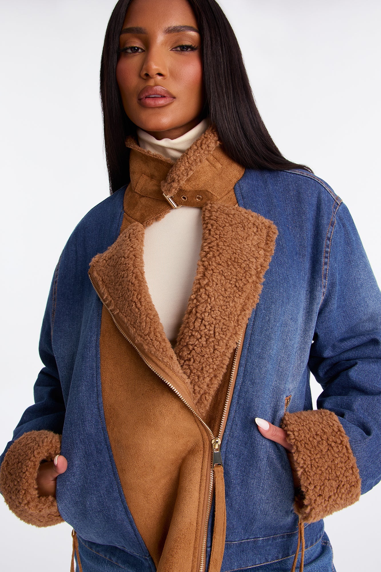 Montana Faux Sherpa Denim Jacket - Dark Wash