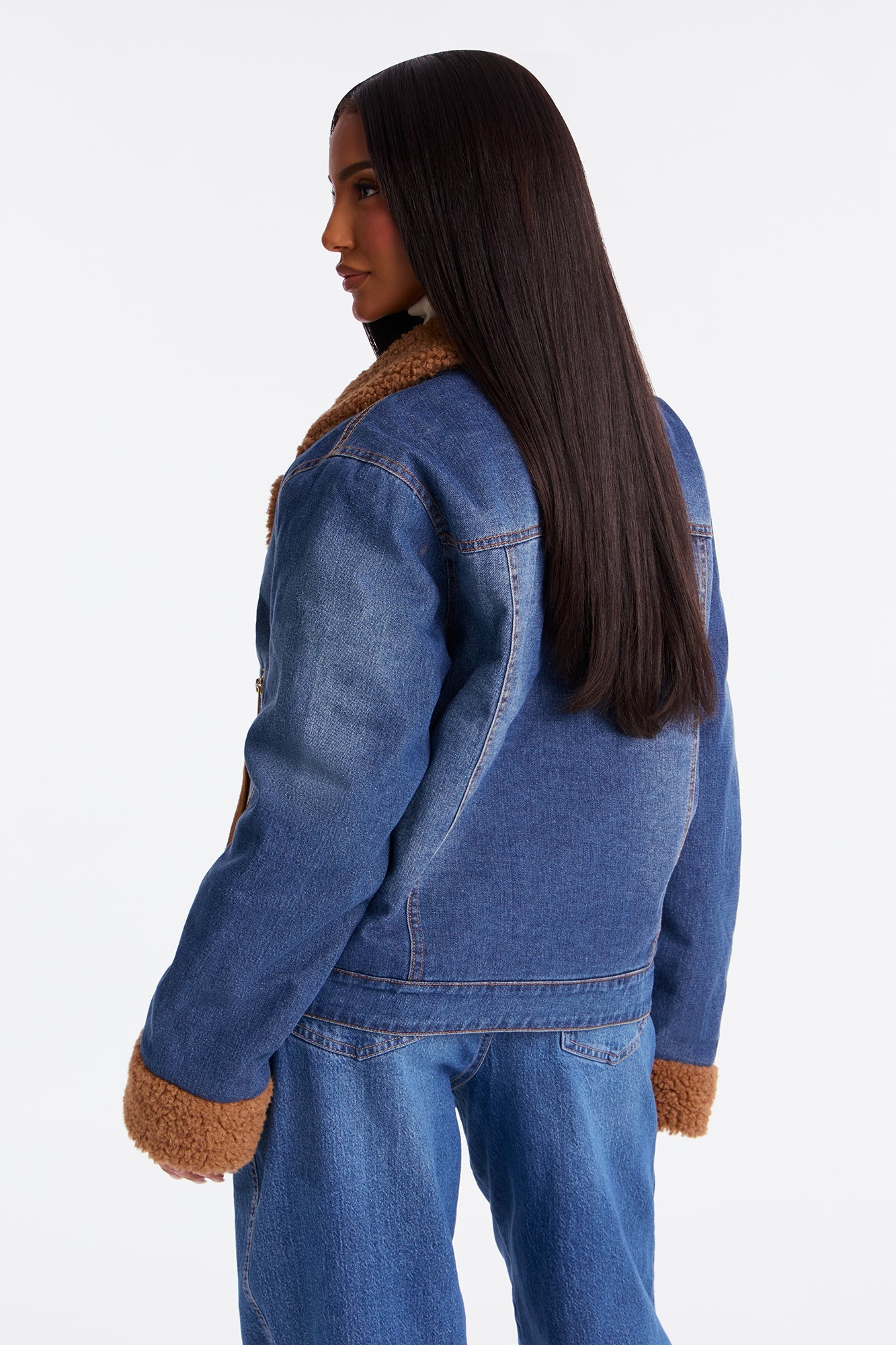 Montana Faux Sherpa Denim Jacket - Dark Wash