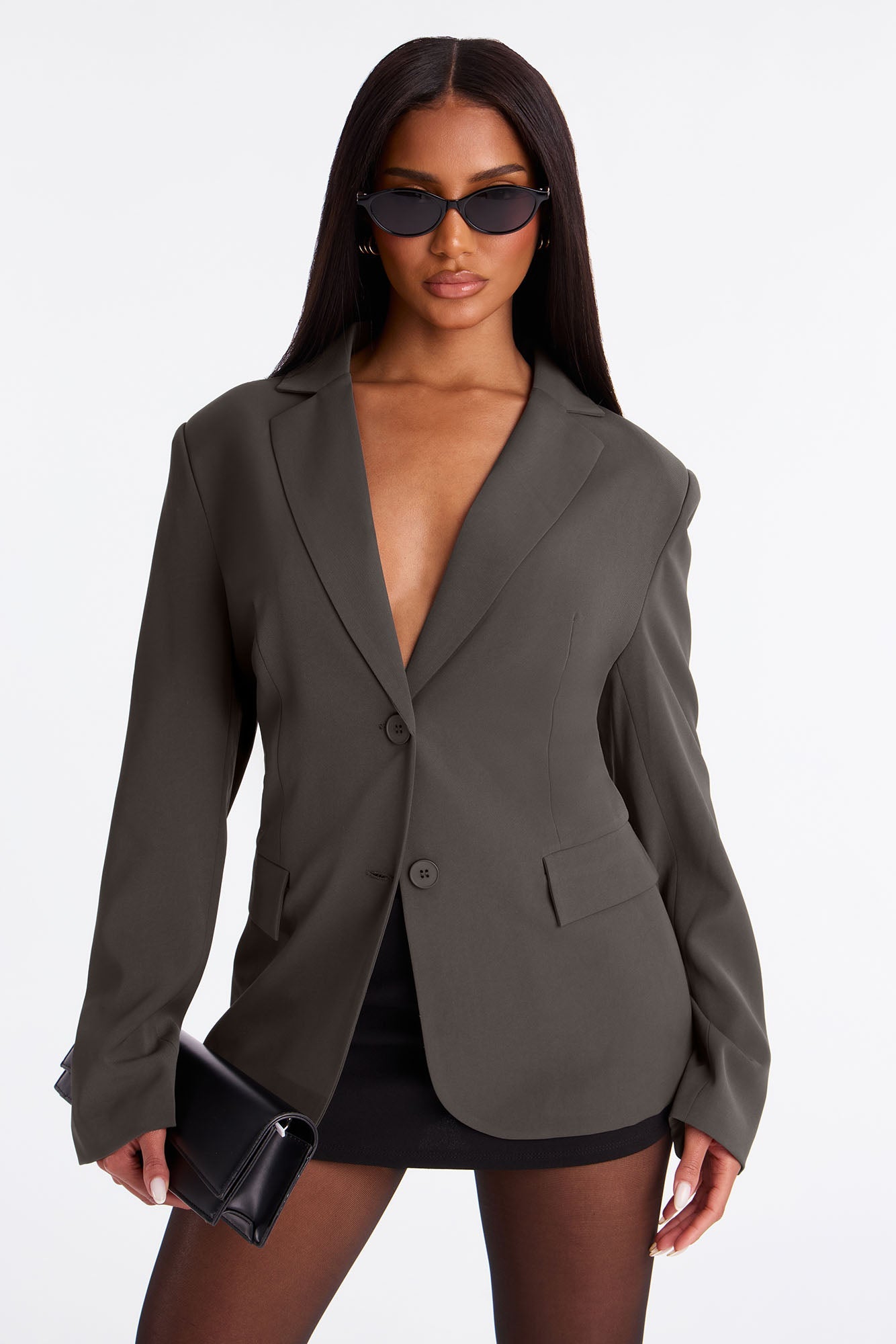 Run For Office Crepe Blazer - Charcoal