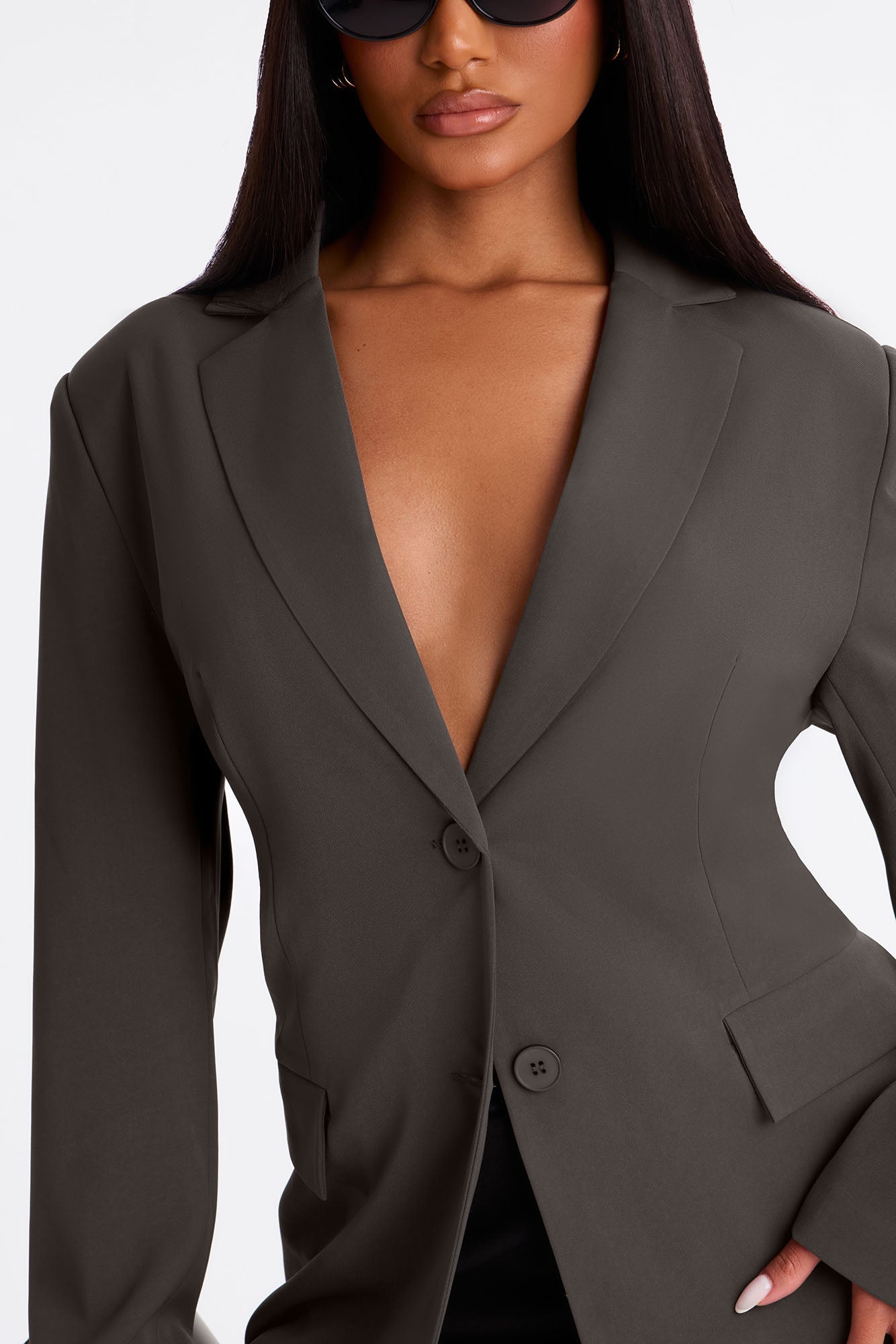 Run For Office Crepe Blazer - Charcoal