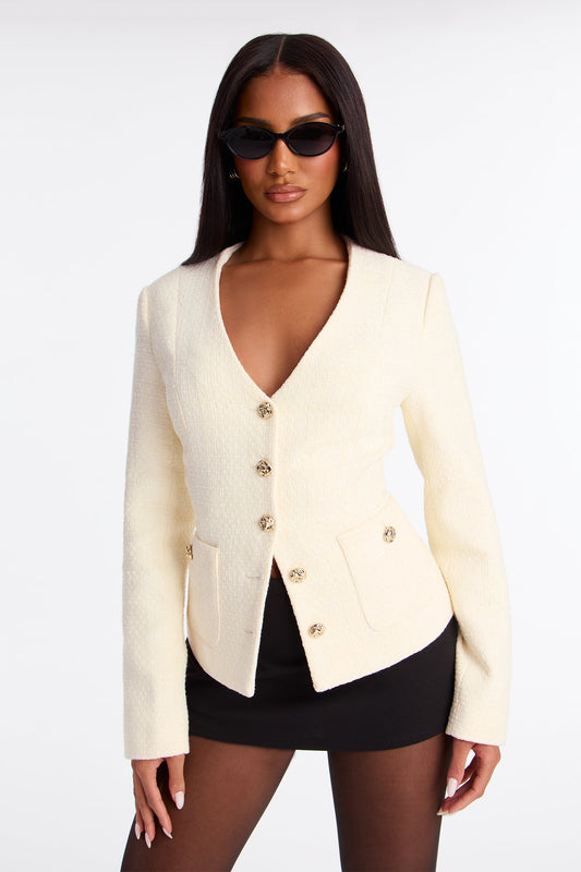 Poised With Grace Tweed Blazer - Cream
