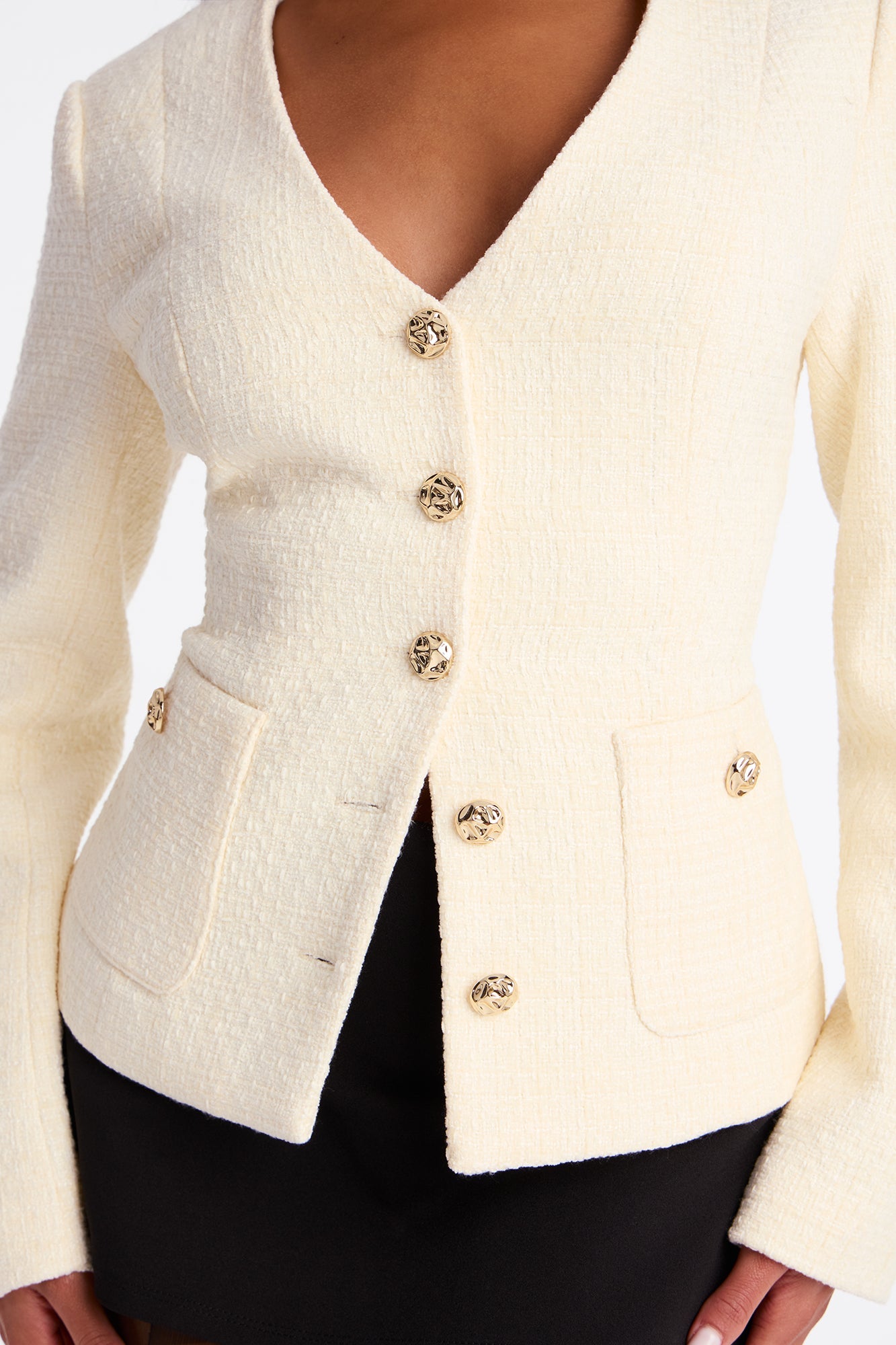 Poised With Grace Tweed Blazer - Cream
