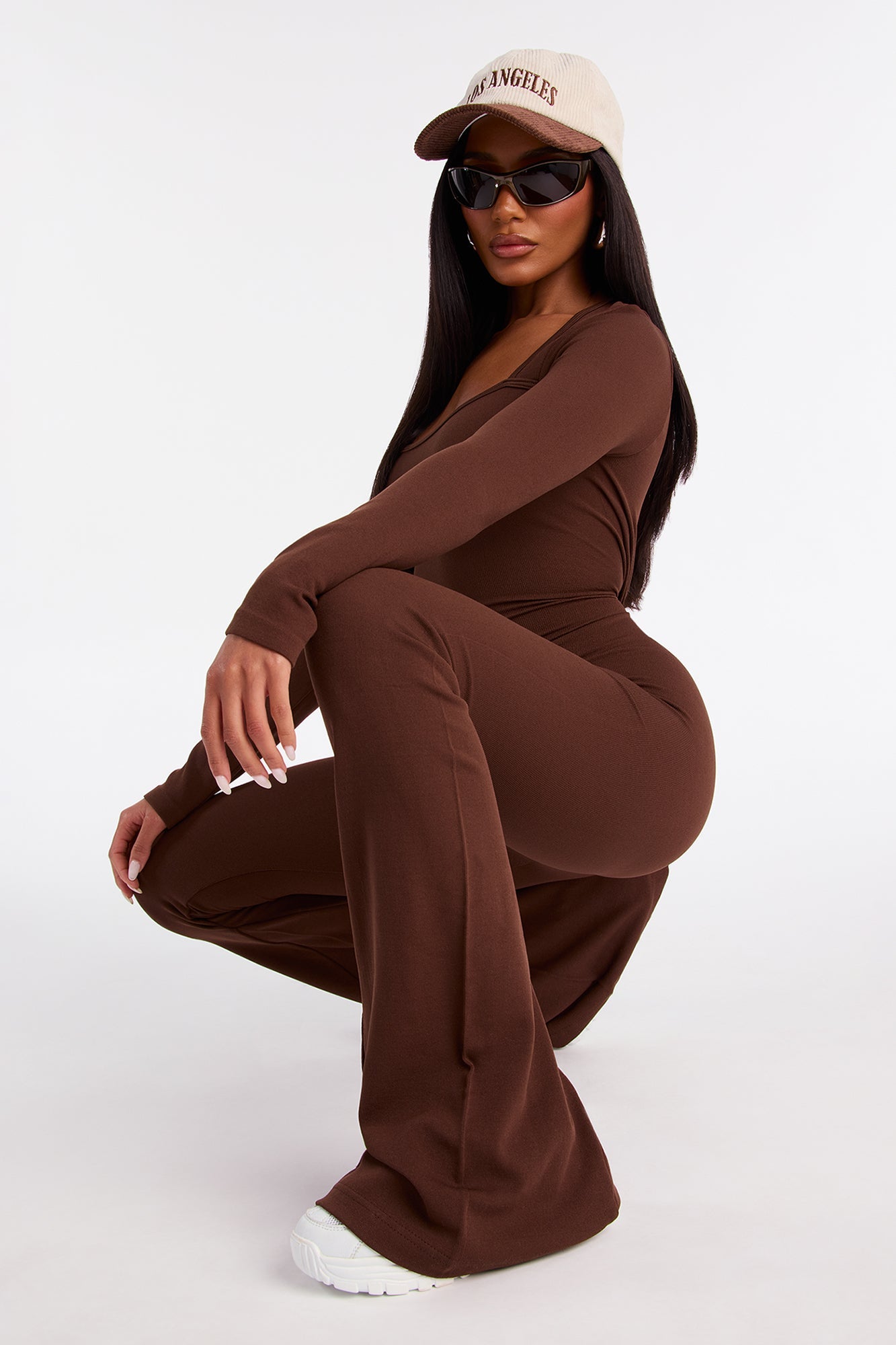 Come With Me Seamless Flare Jumpsuit - Chocolate