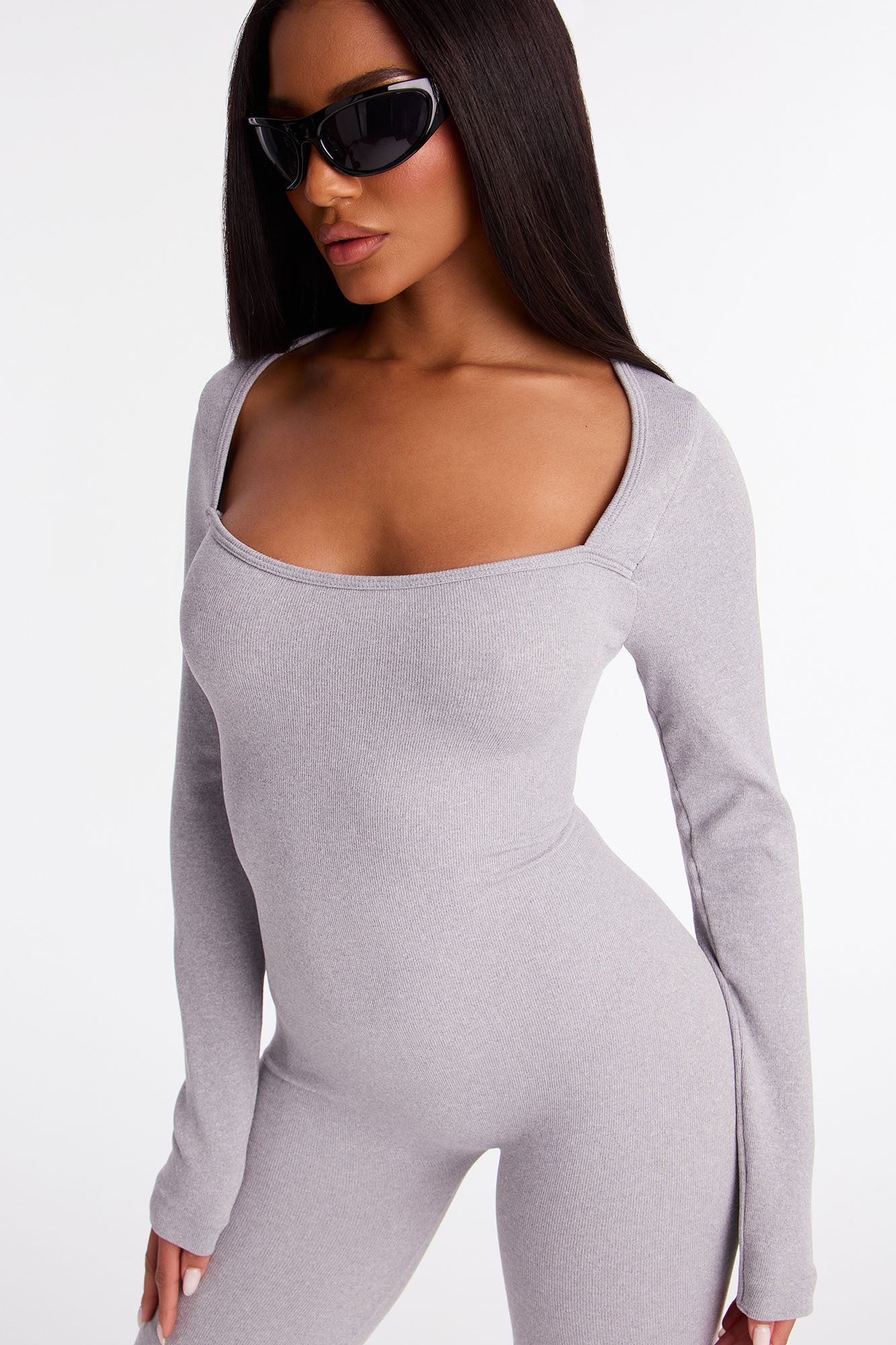 Come With Me Seamless Flare Jumpsuit - Heather Grey