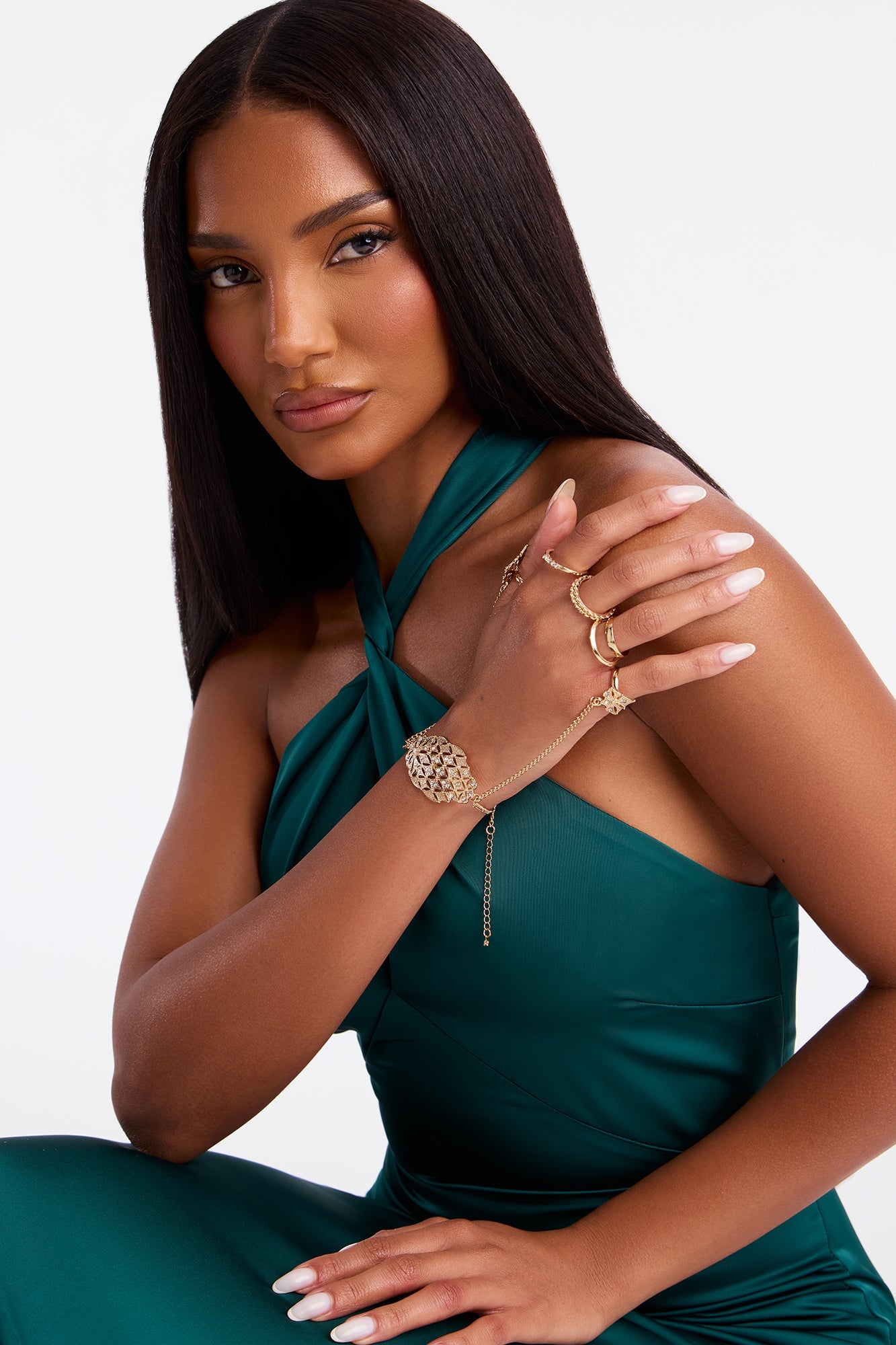 Crystal Reign Statement Hand Chain - Silver