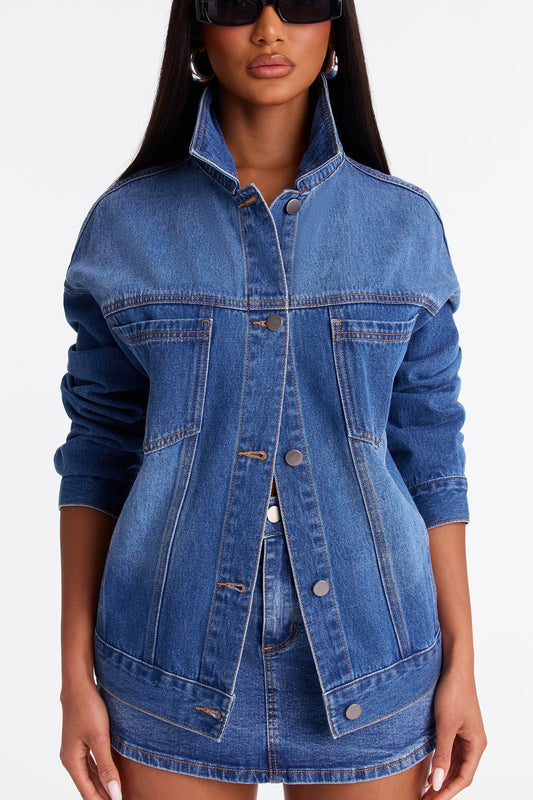 Work Is Done Denim Swing Jacket - Medium Wash