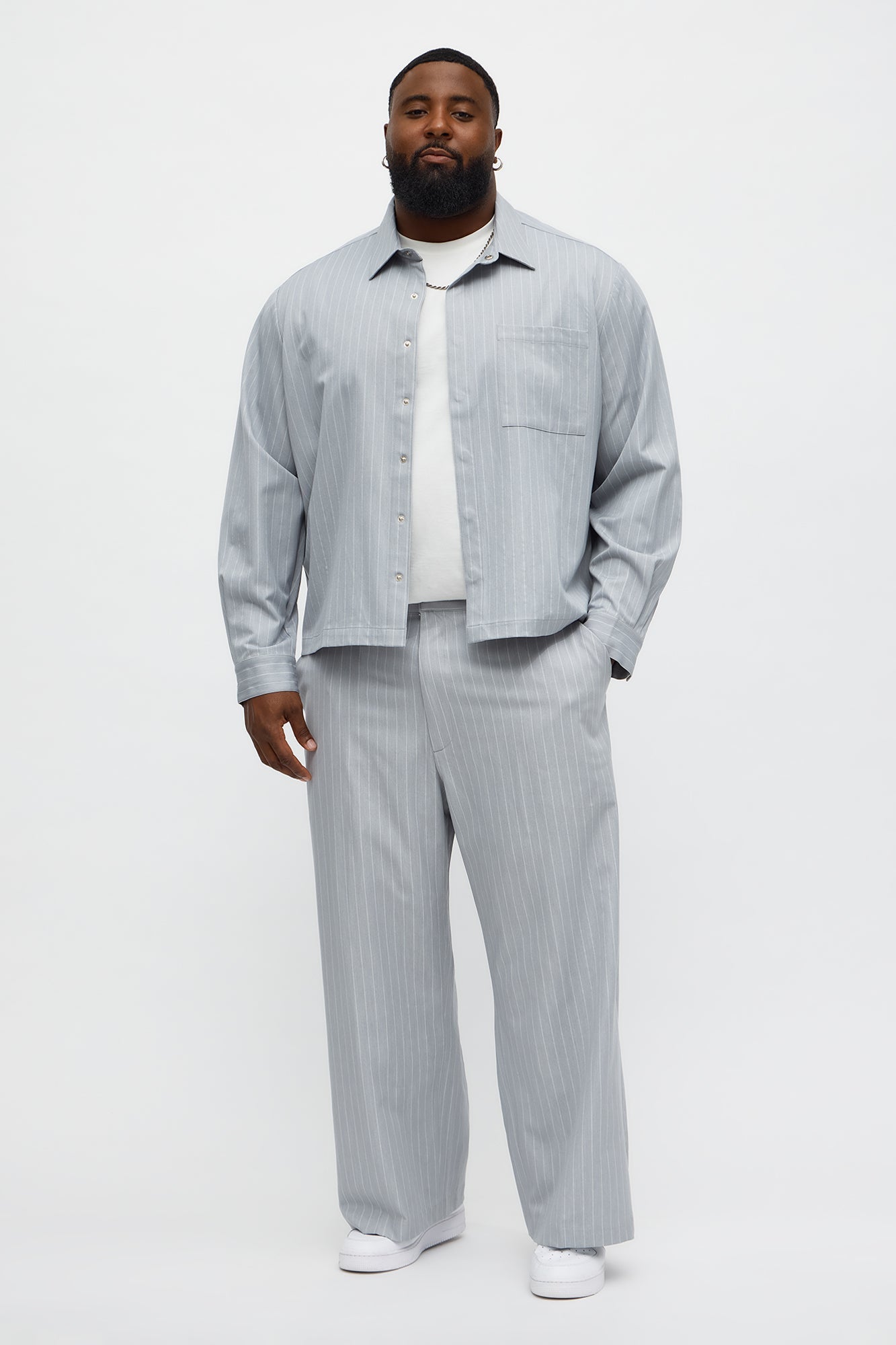 Wide Leg Straight Striped Trouser - Light Blue