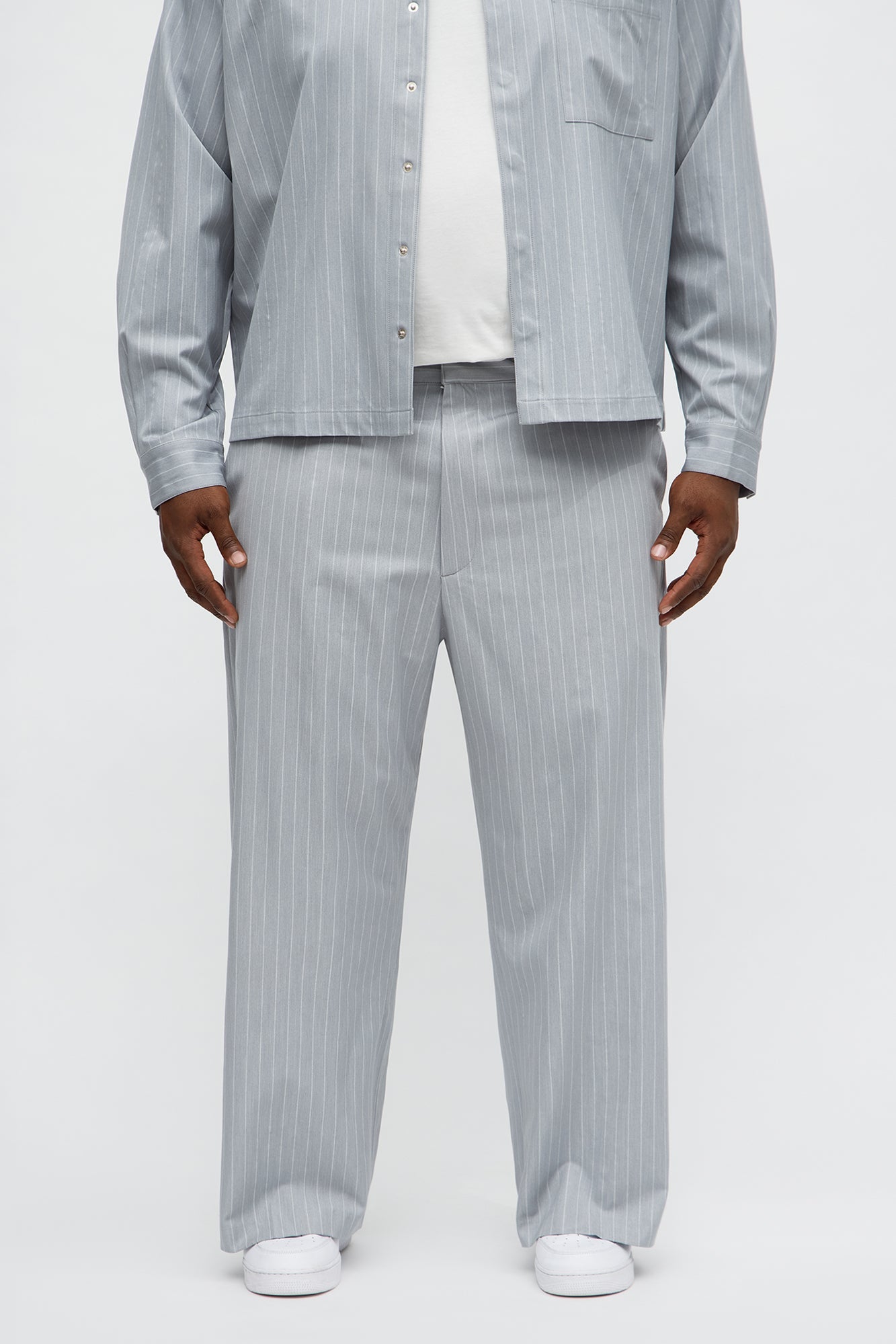 Wide Leg Straight Striped Trouser - Light Blue