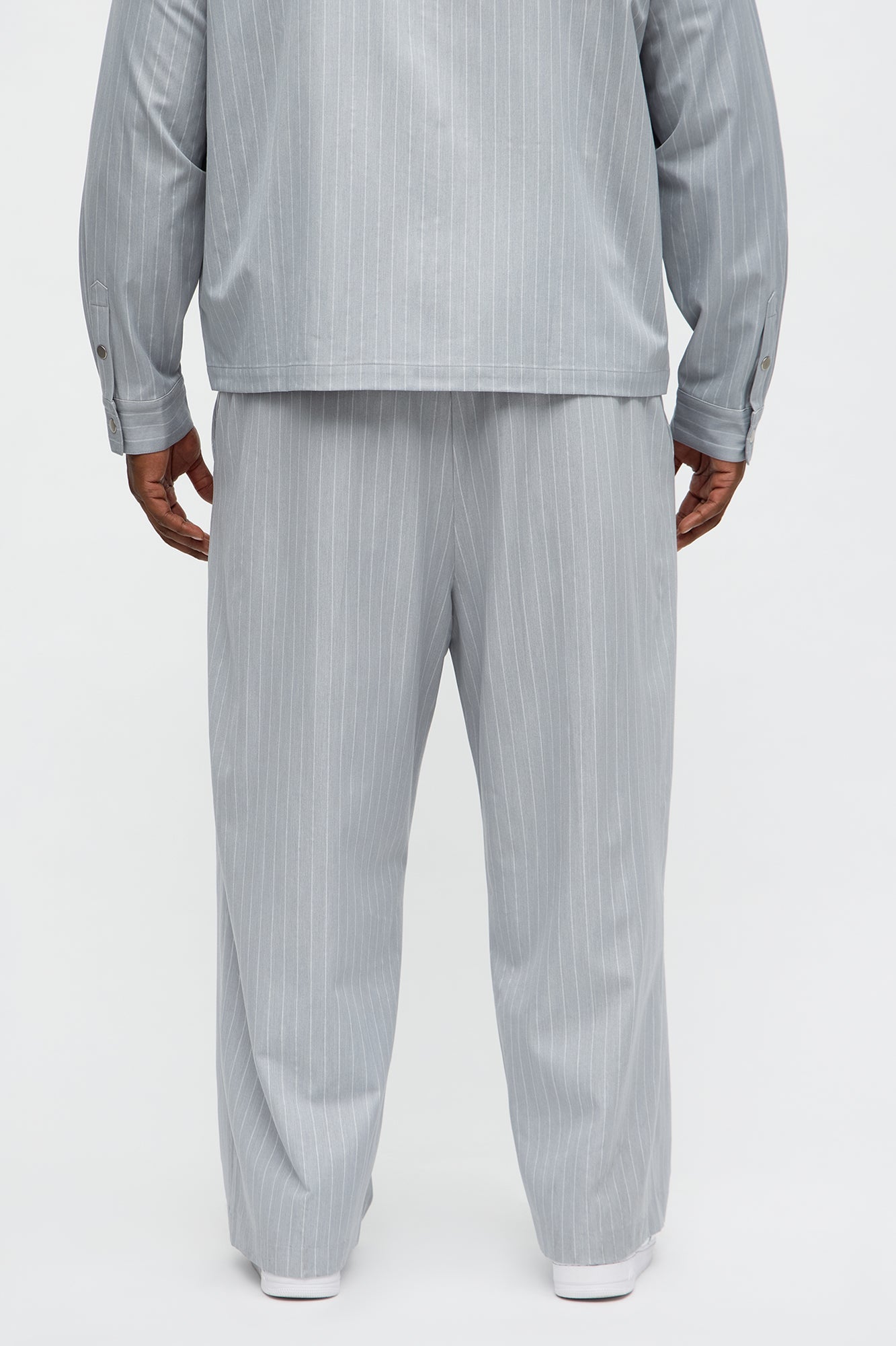 Wide Leg Straight Striped Trouser - Light Blue