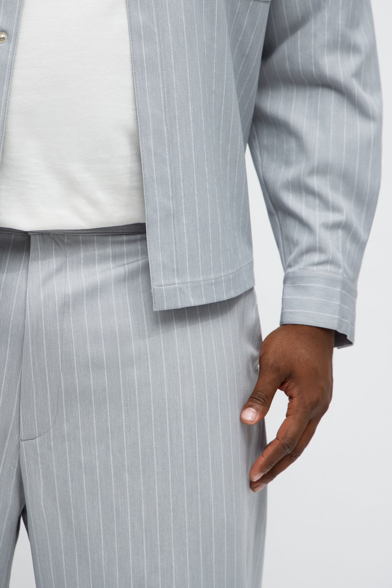 Wide Leg Straight Striped Trouser - Light Blue