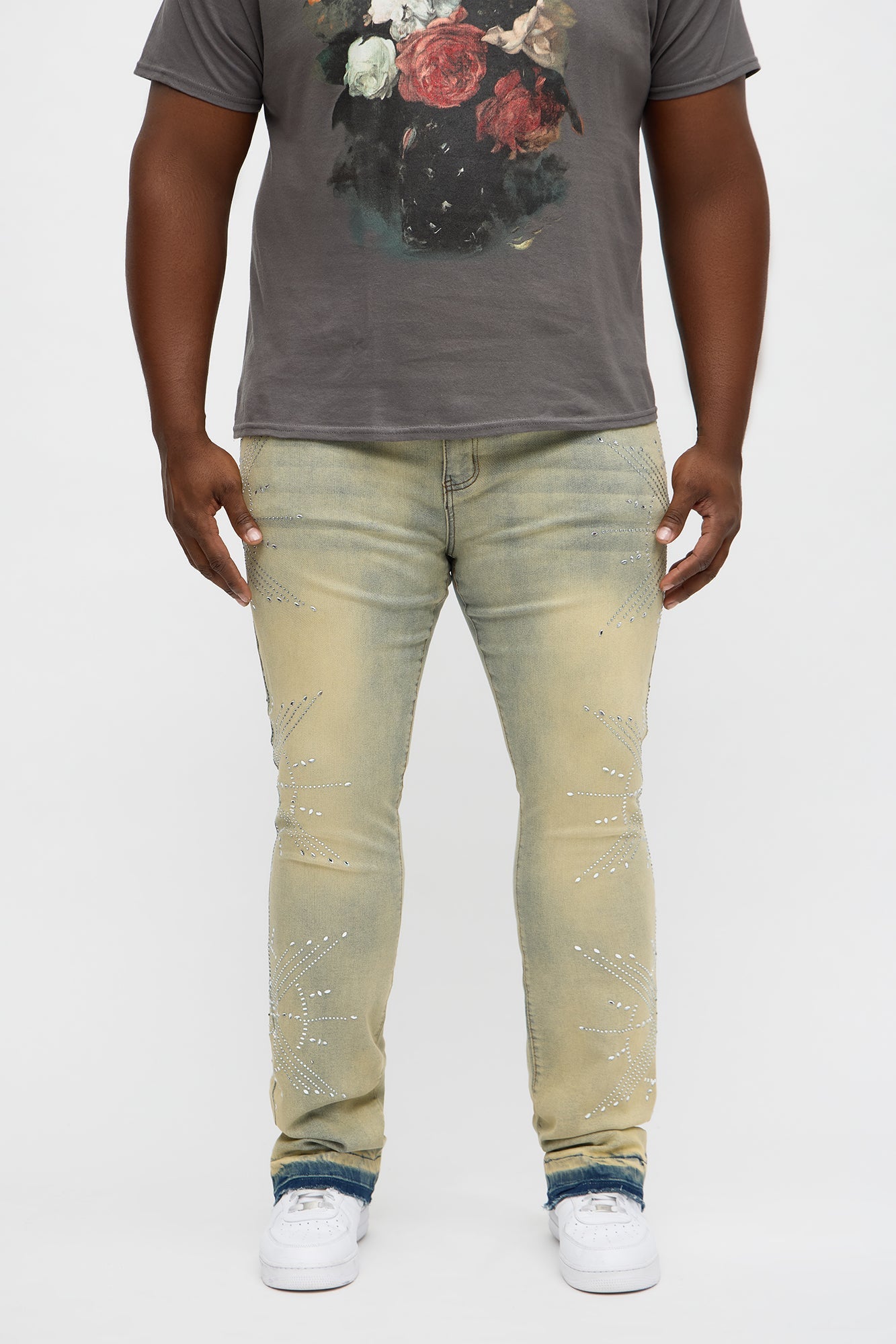 Stacked Skinny Flare Within Star Jeweled Jean - Vintage Wash