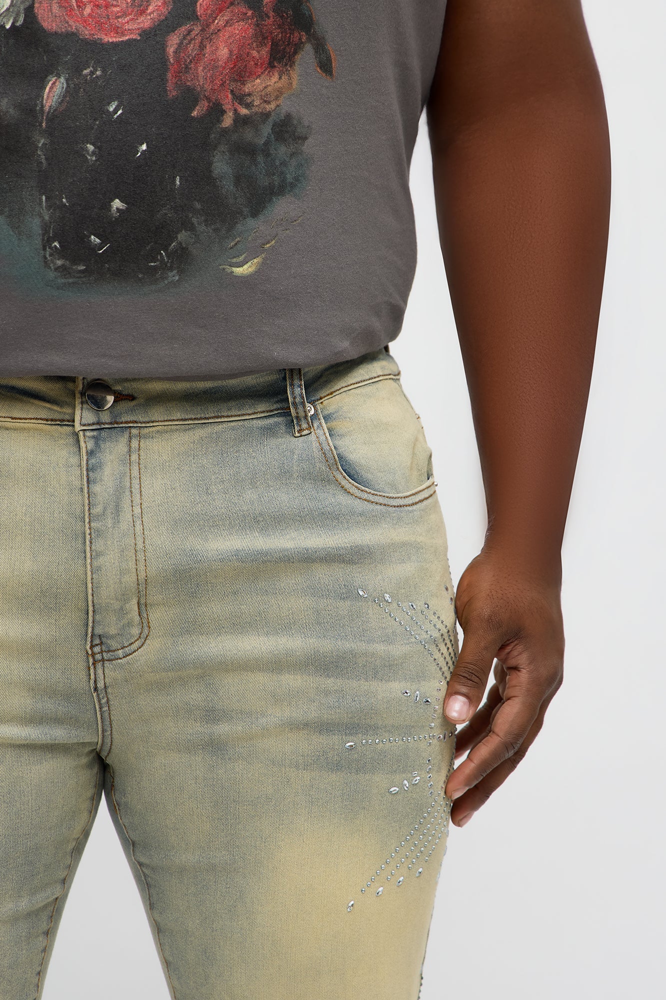 Stacked Skinny Flare Within Star Jeweled Jean - Vintage Wash