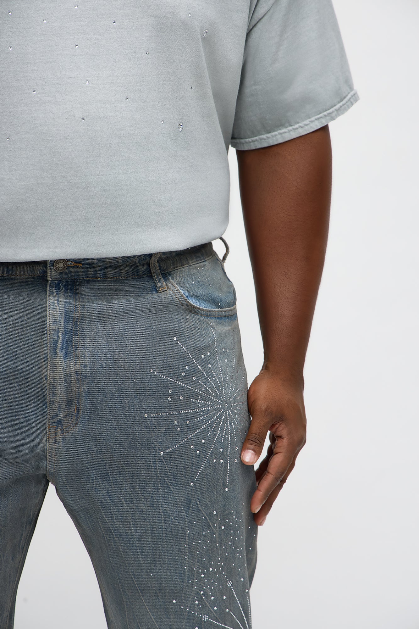 Slim Shining Star Rhinestoned Jean - Vintage Blue Wash