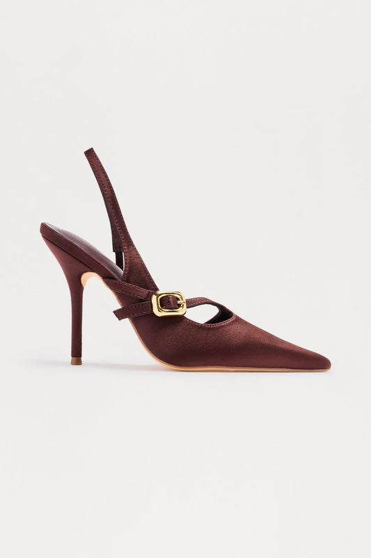 Yael Satin Slingback Pumps - Chocolate