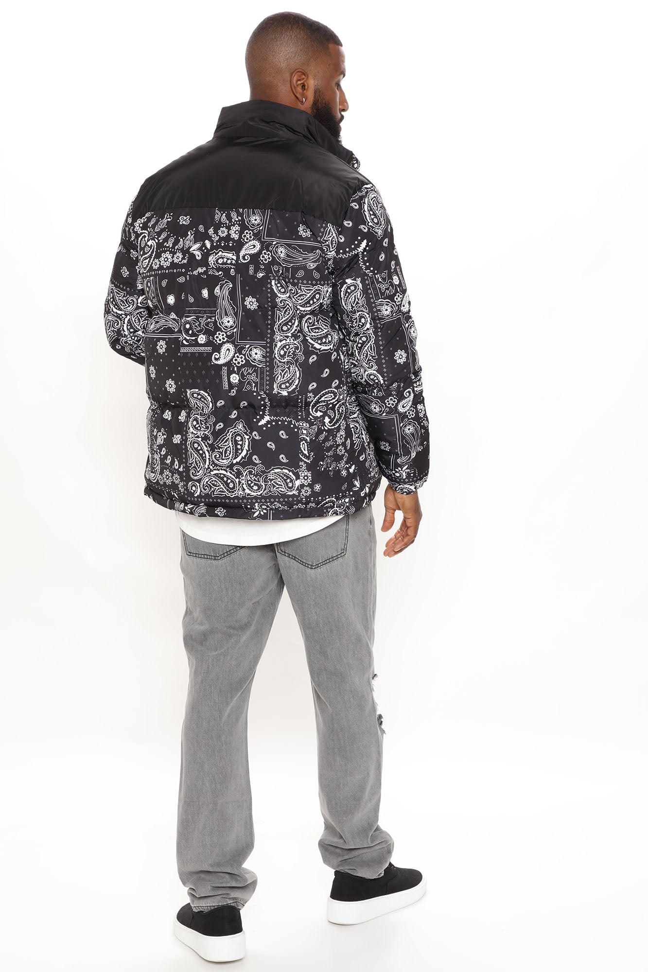 Paisley Puffer Jacket - Black
