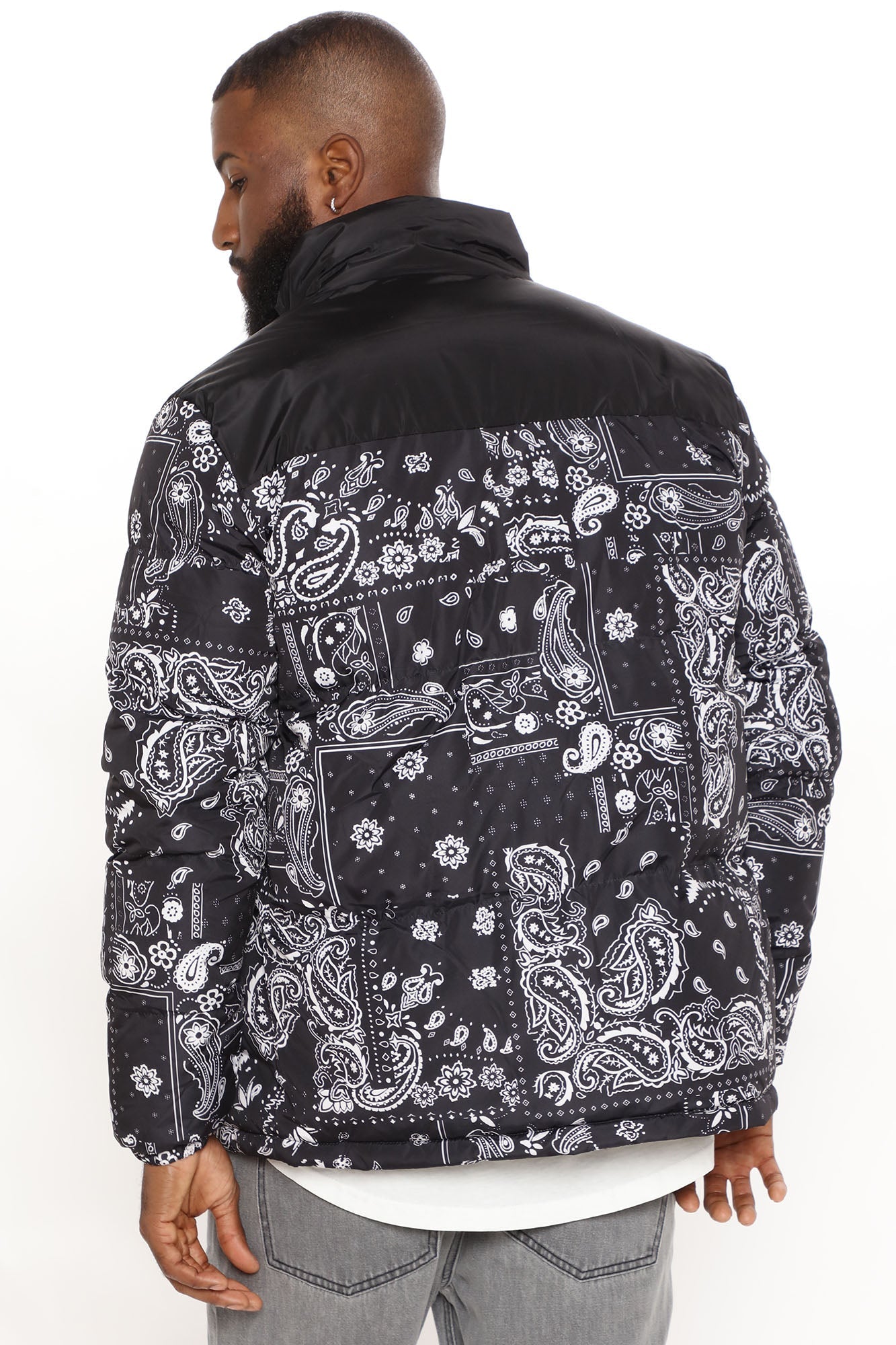 Paisley Puffer Jacket - Black